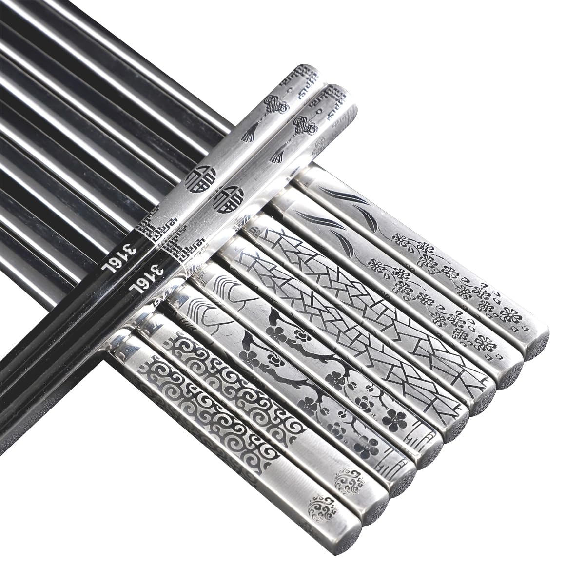 Palillos Lusanville de acero inoxidable con grabado decorativo para realzar la mesa