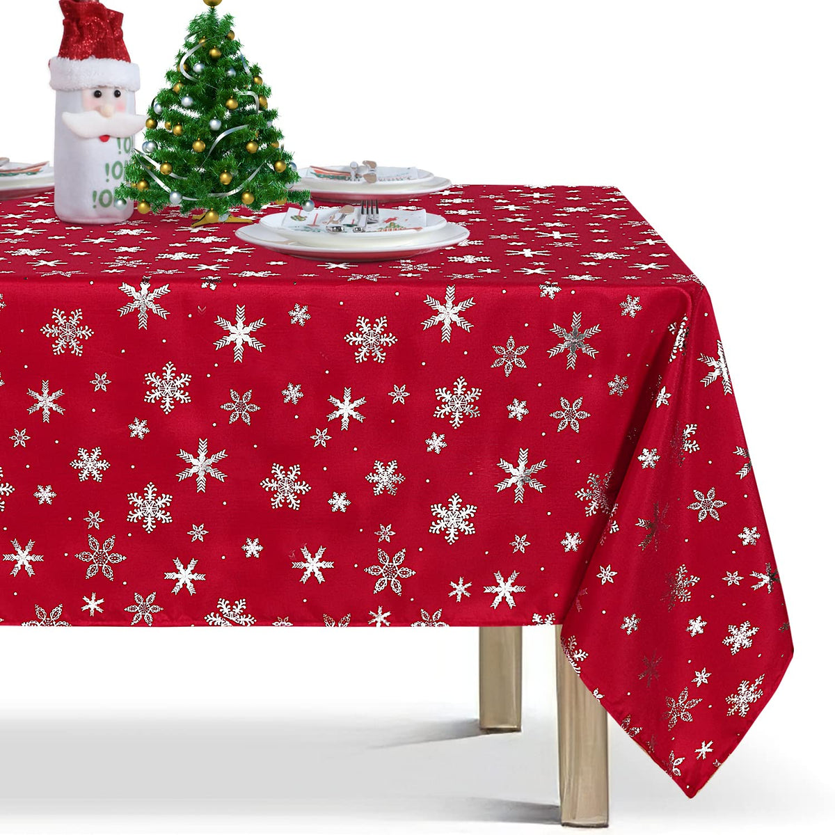 Mantel LUSHVIDA 60x84 con destellos de nieve en efecto metalizado para mesa festiva
