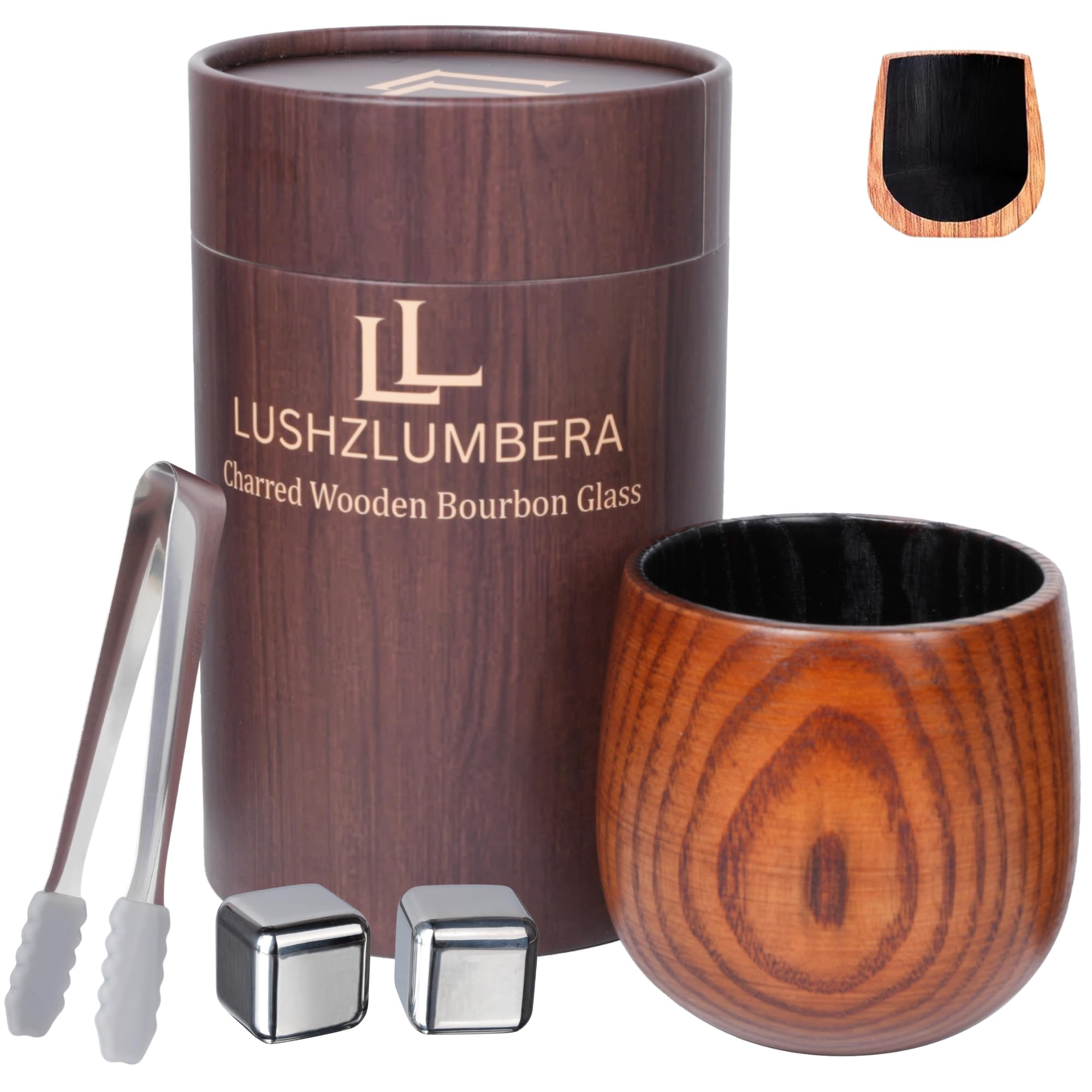 Vaso bourbon madera carbonizada LUSHZLUMBERA para aromas intensos y envejecimiento natural