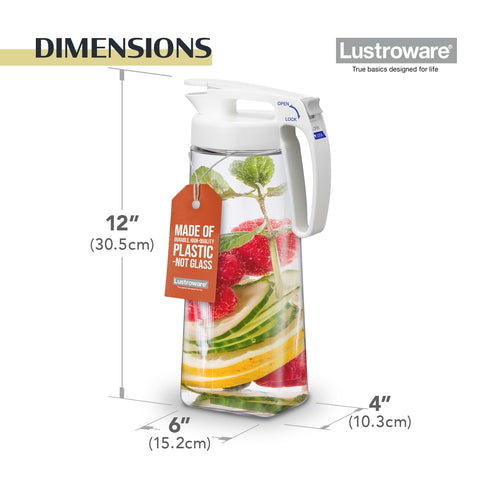Jarra Lustroware QuickServe 2.1L con diseño plano para ahorrar espacio.