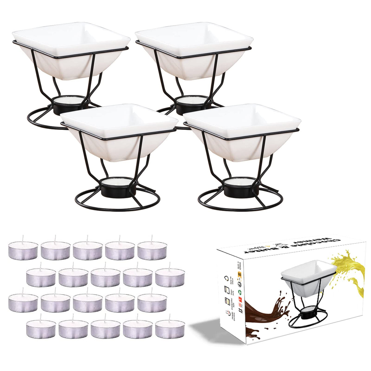 Luvan calentadores mantequilla 7oz con 4 unidades, ideal para fondue.