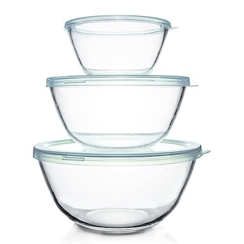Luvan cuencos de vidrio 2.7 qt con tapas, versátiles para preparación