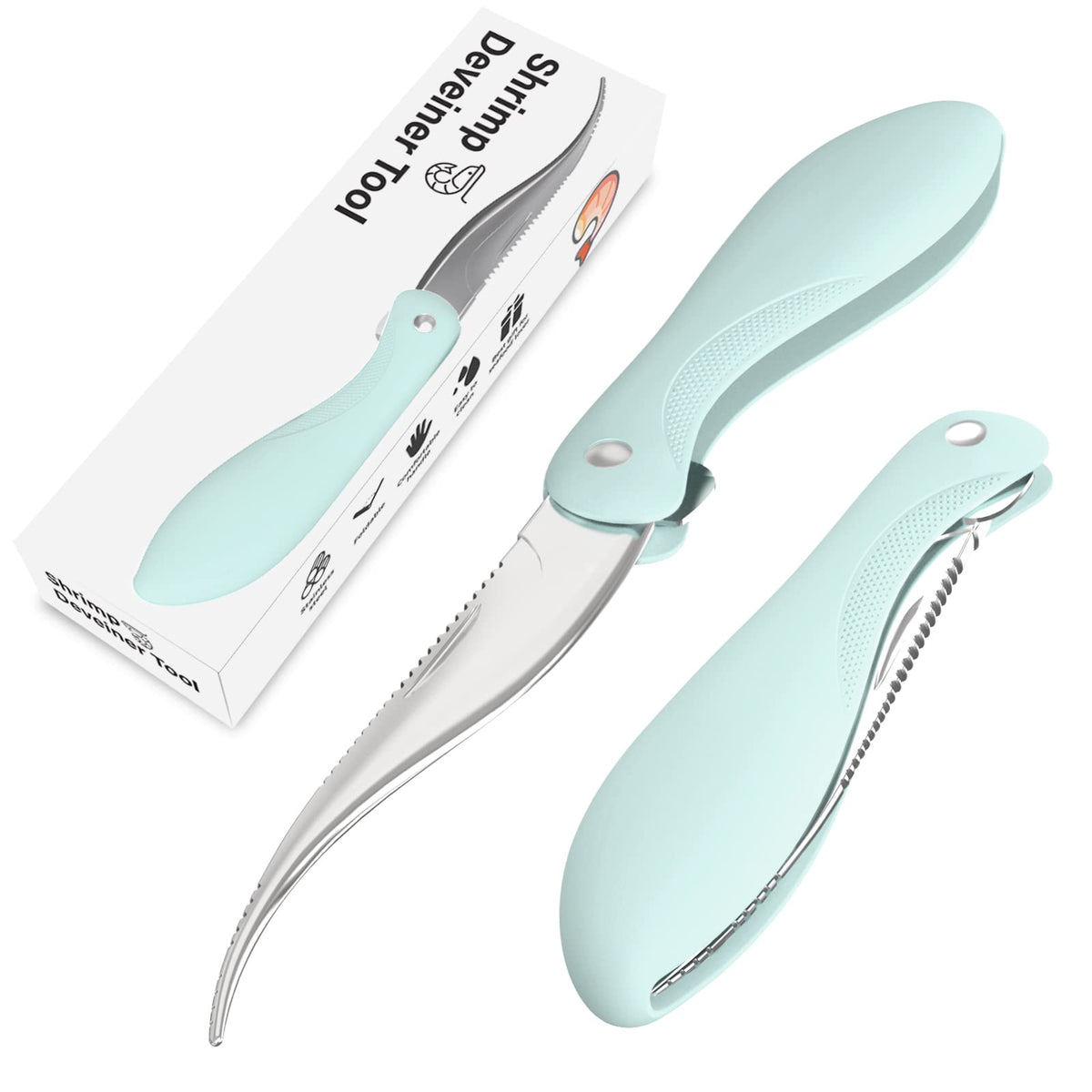 Luvan desvenador de camarones con cuchilla afilada de acero inoxidable para desvenar rápido.