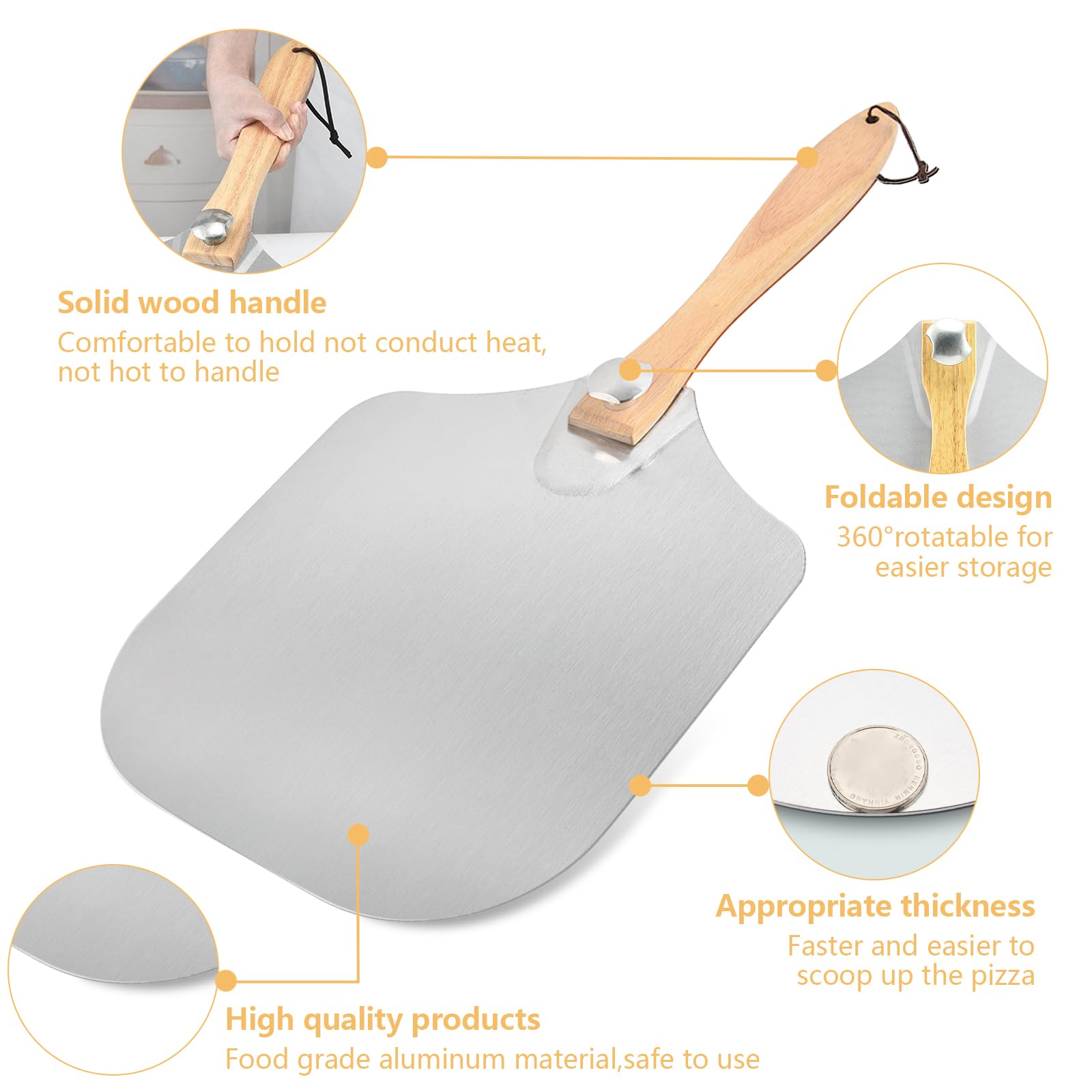 Pala Luvan con mango 360° para manejo seguro cerca del horno.