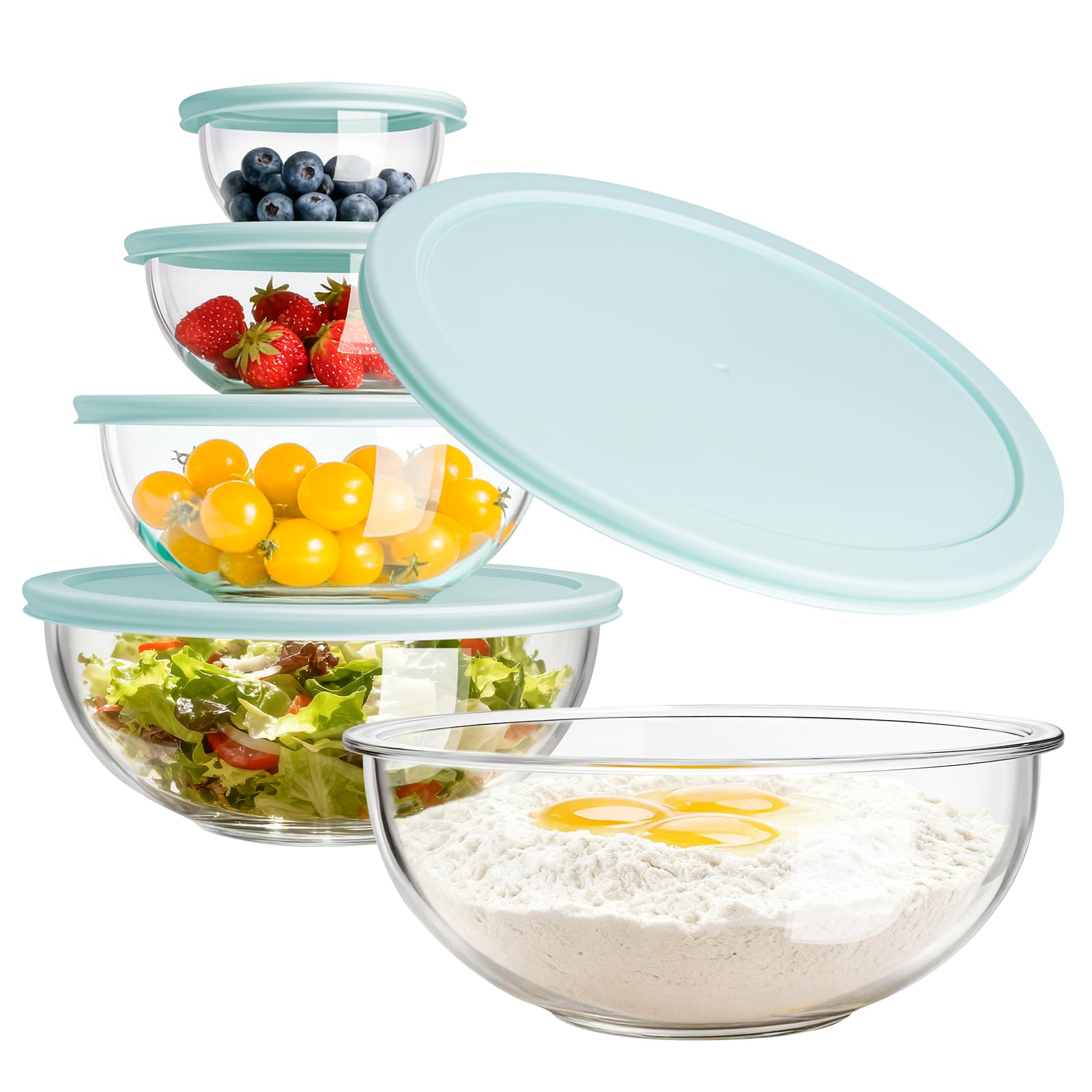 Tazones de vidrio Luvan 0,2 qt con tapa para medir y almacenar.