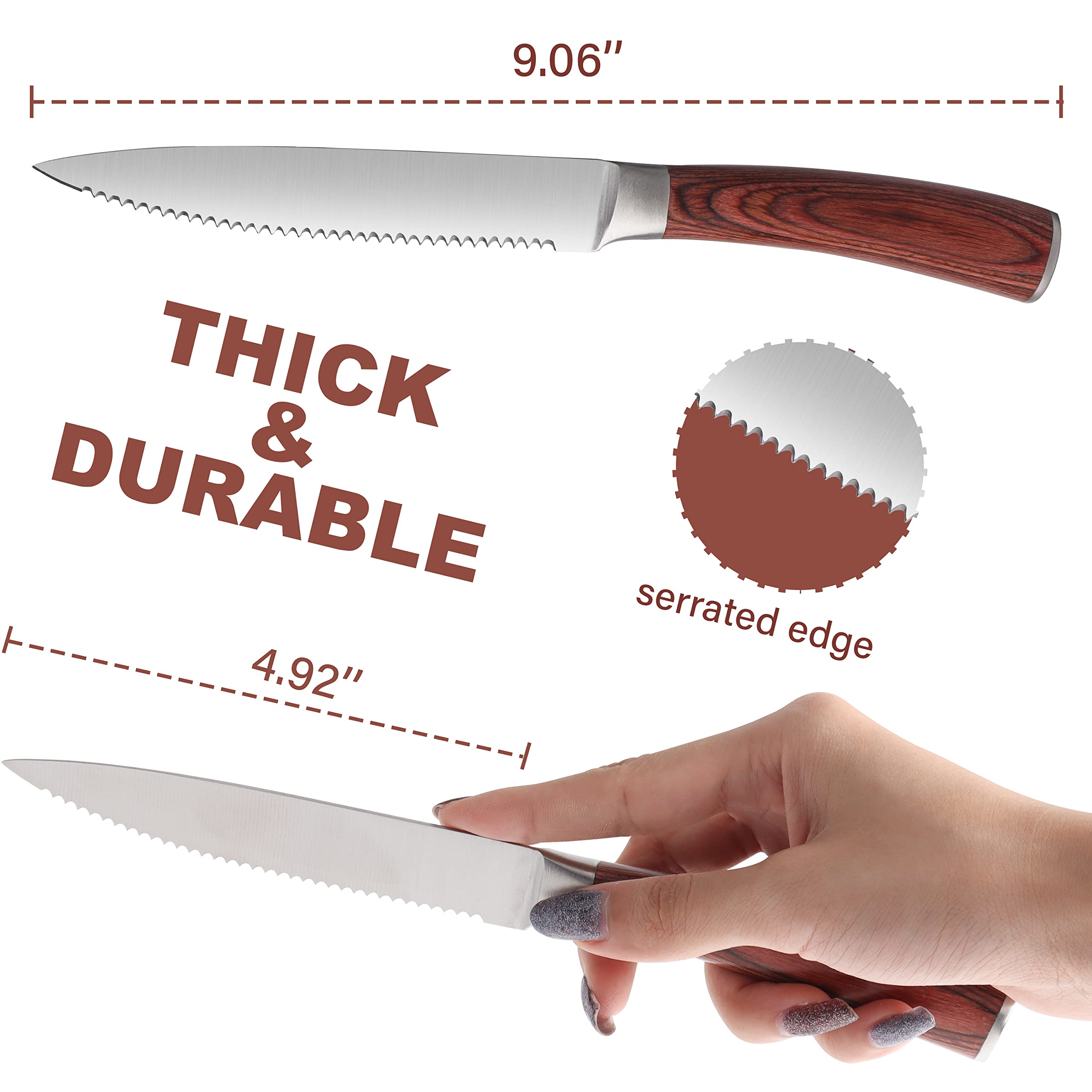 LUVCOSY cuchillo para bistec con filo afilado y mango de pakkawood
