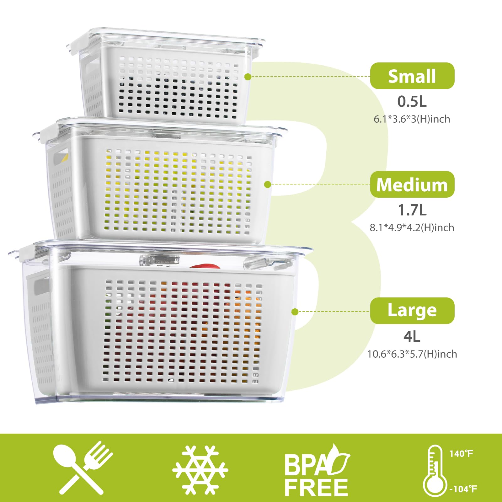 LUXEAR ventilación ajustable controla la humedad para mantener alimentos frescos
