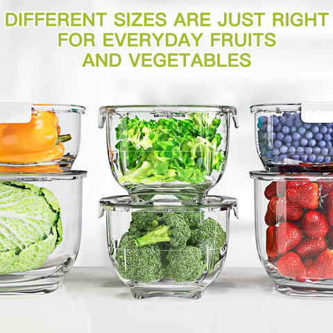 Conjunto de contenedores LUXEAR para frutas y verduras variadas.