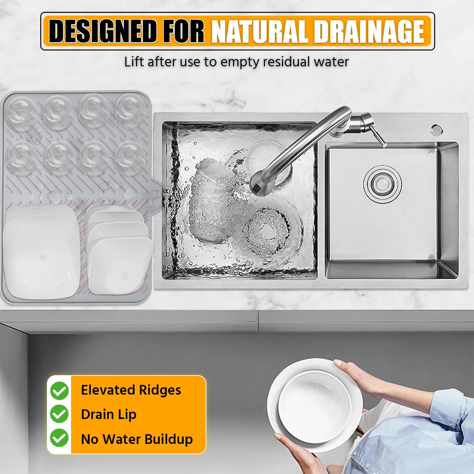 Luxet superficie con relieve diagonal dirige el agua al fregadero