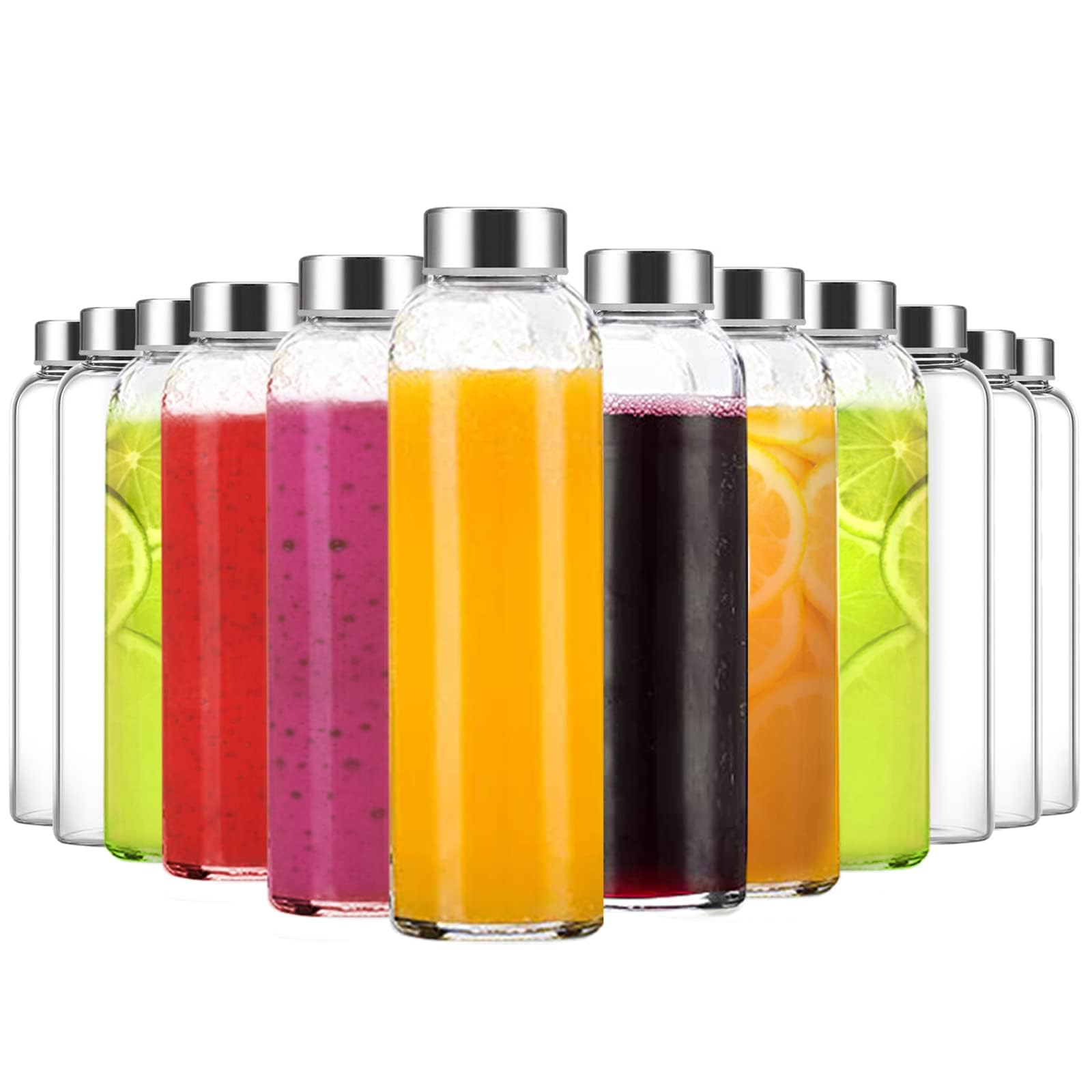 Luxfuel botella de vidrio 18 oz con tapa de acero inoxidable, a prueba de fugas.