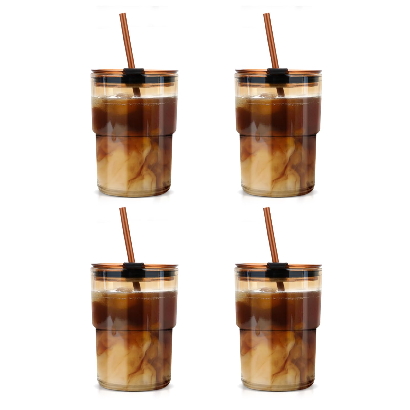 Vaso Luxfuel de vidrio 13oz en ámbar, paquete de 4, ideal para bebidas frías.
