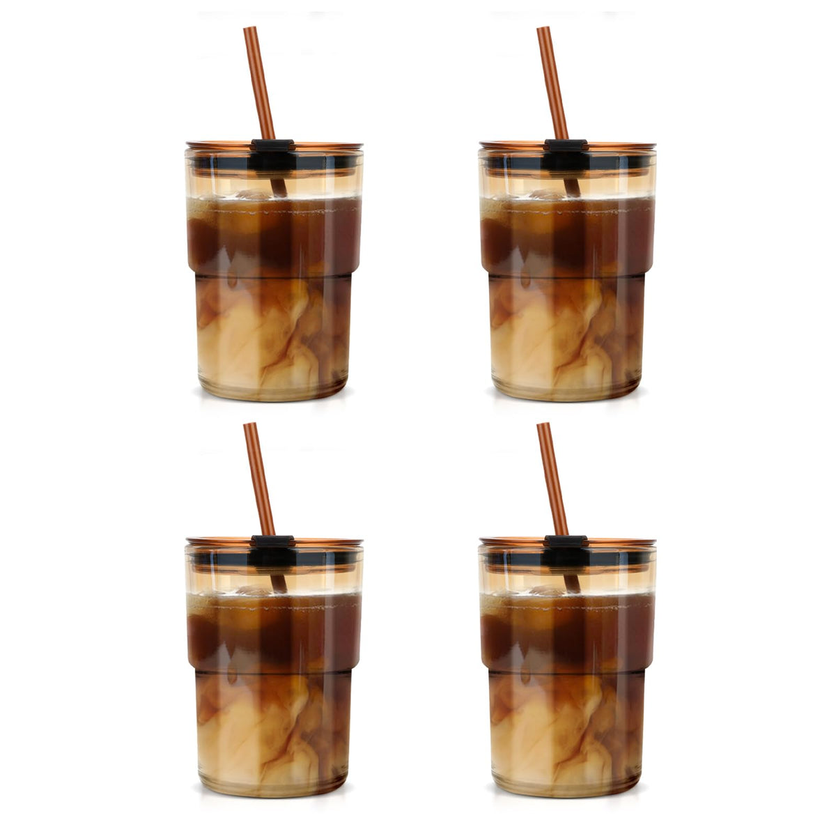 Vaso Luxfuel de vidrio 13oz en ámbar, paquete de 4, ideal para bebidas frías.