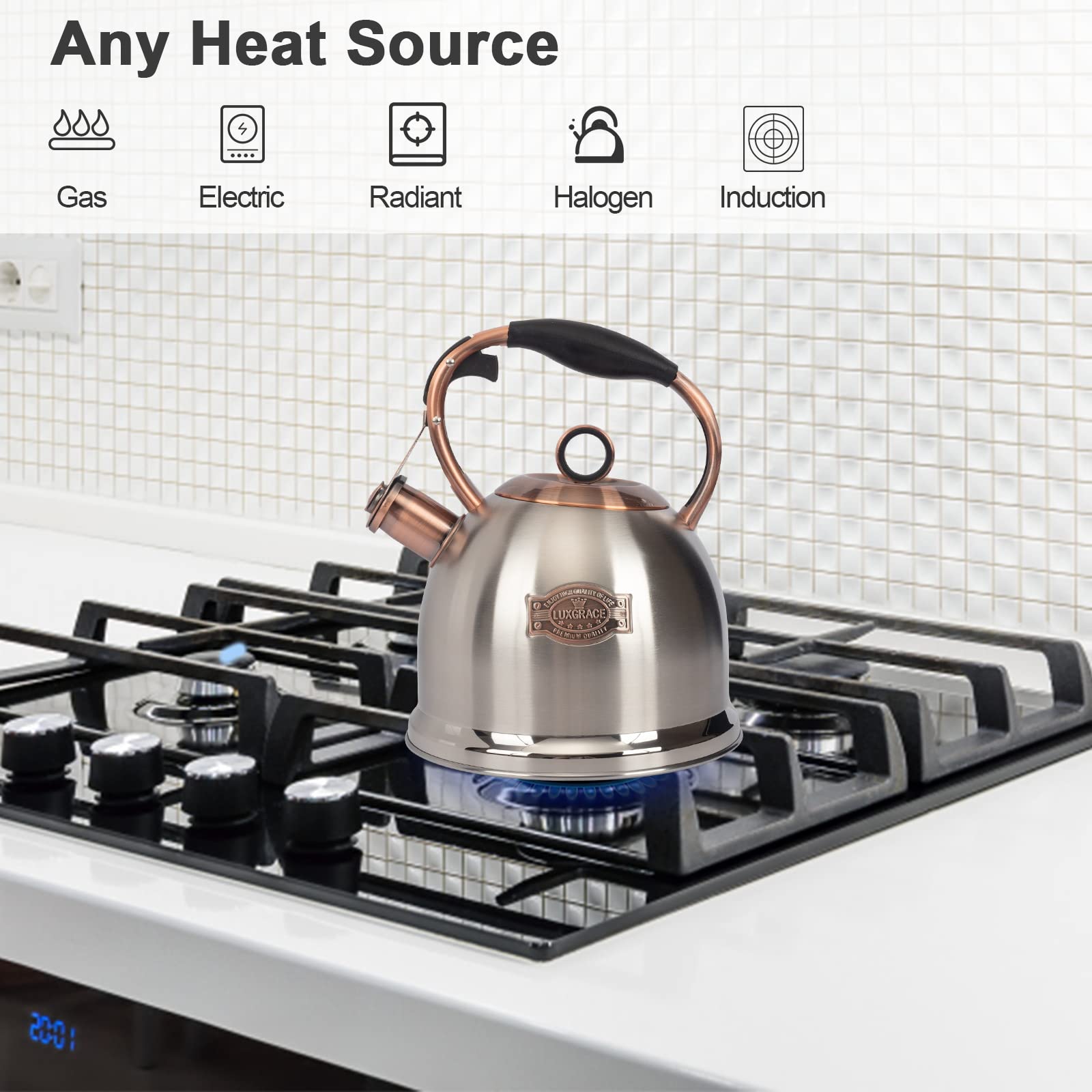 Hervidor LuxGrace con tapa ajustada para retener calor y hervir de forma eficiente.