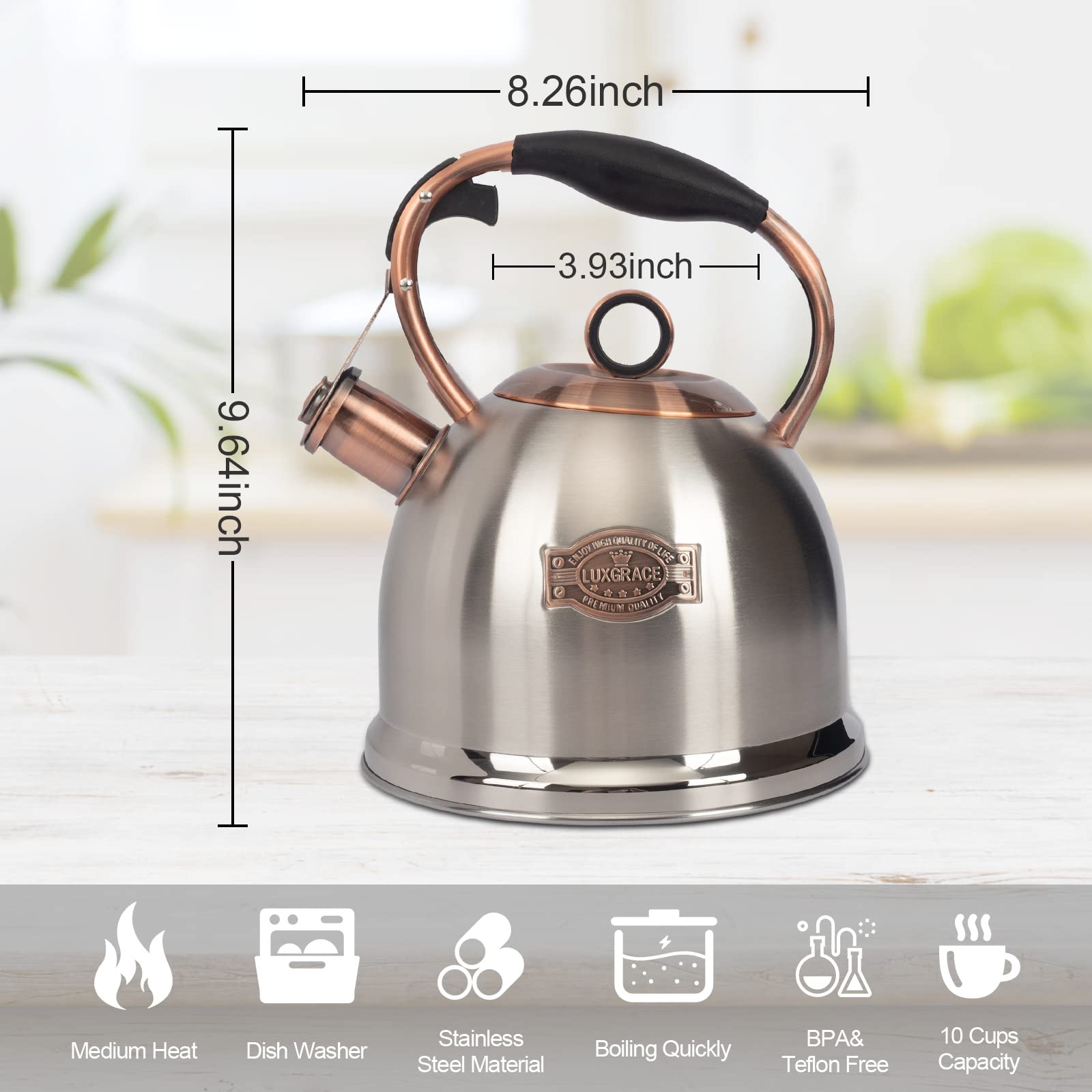 Hervidor LuxGrace para vertido con una mano, diseño ergonómico.