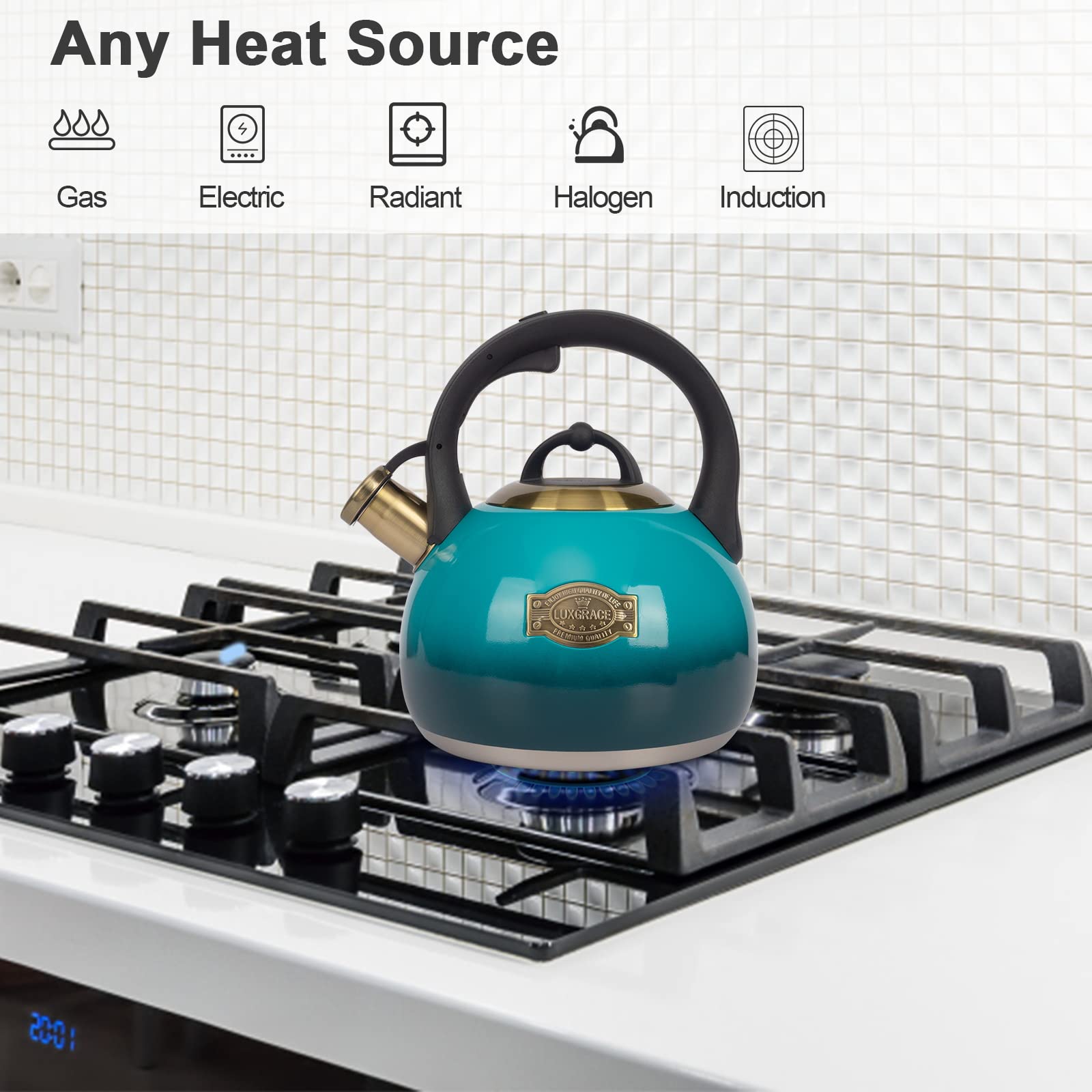 LuxGrace tetera de té para estufa, mango ergonómico facilita verter