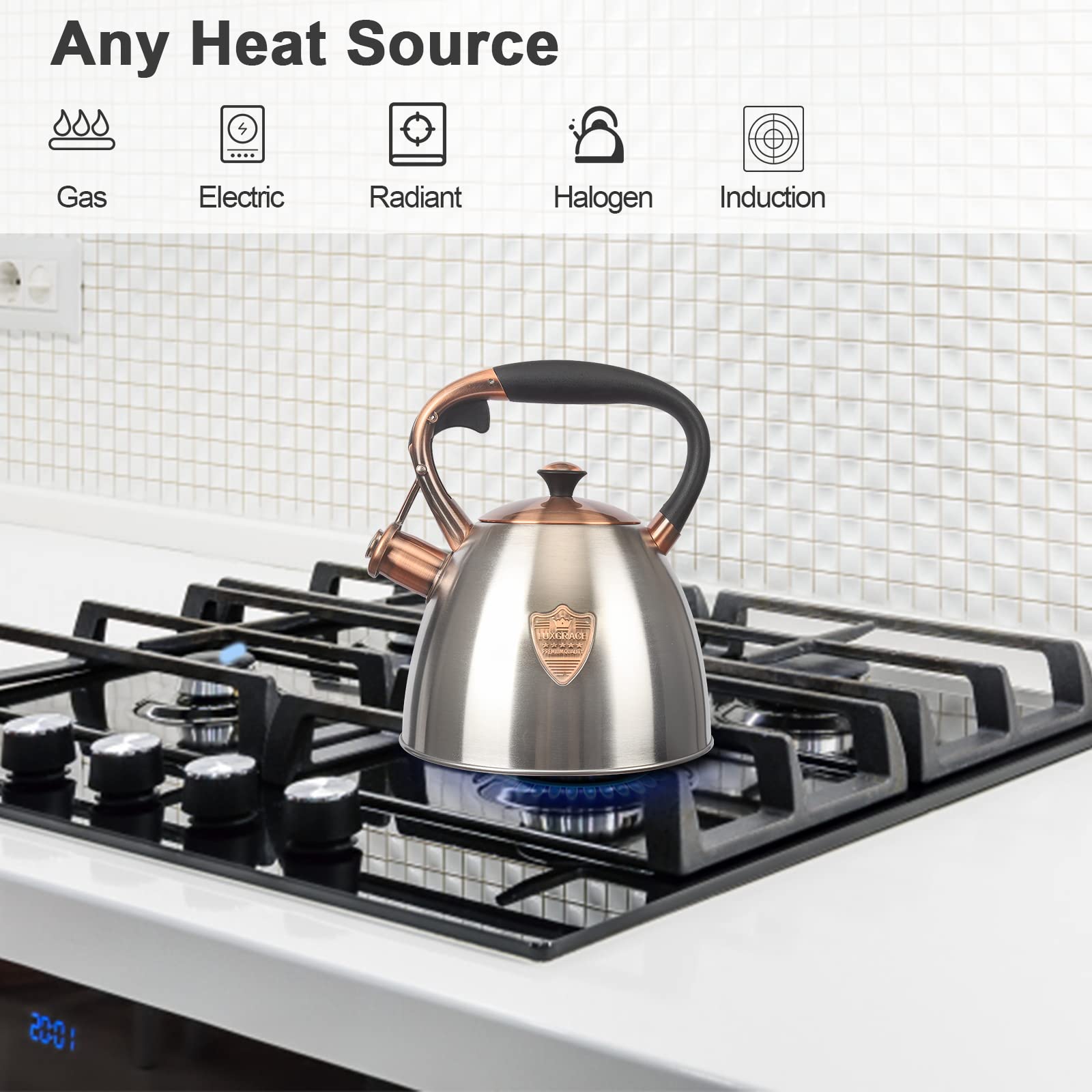 Tapa ajustada LuxGrace conserva calor y acelera el hervor.