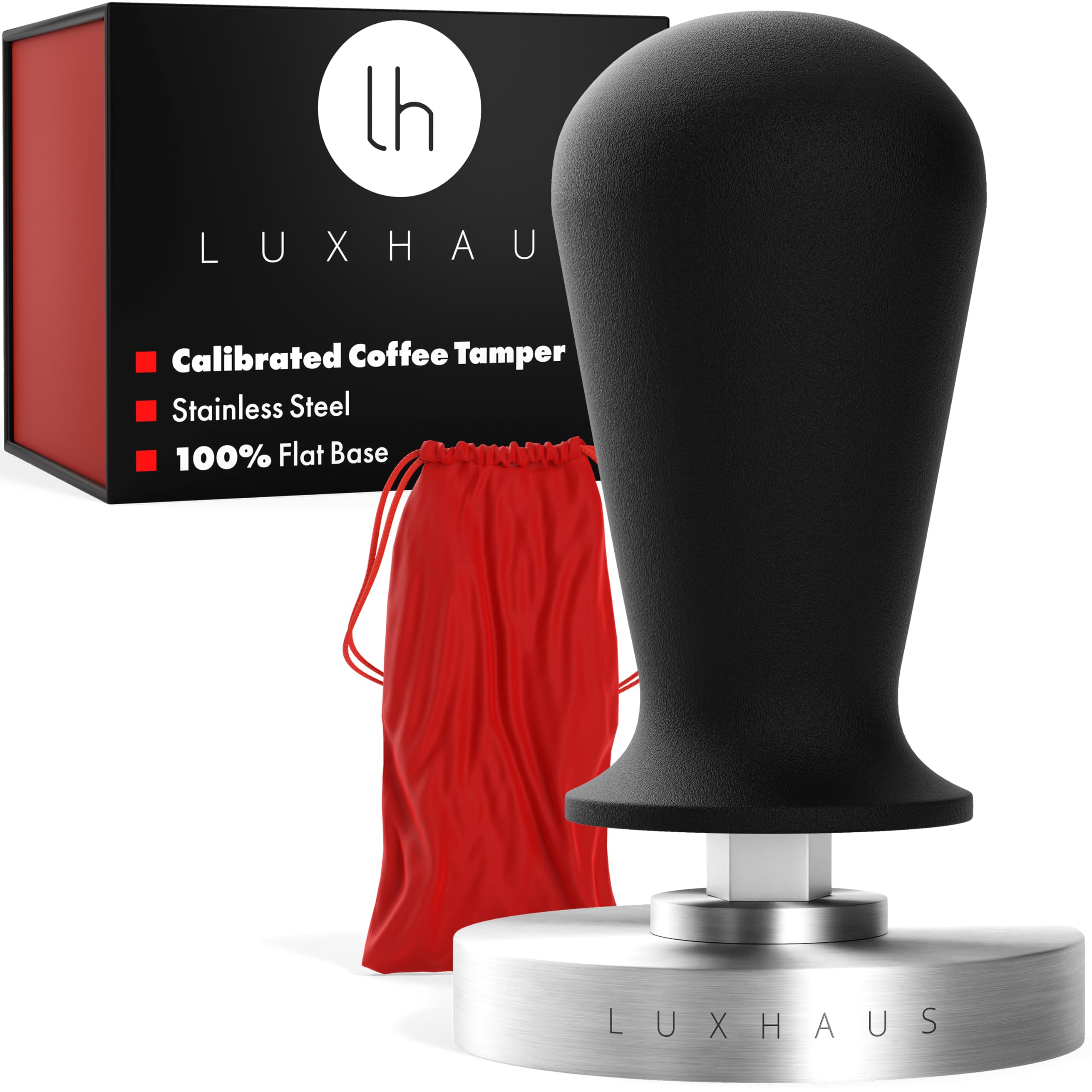 LuxHaus apisonador espresso 53mm con base plana de acero inoxidable para extracción estable.