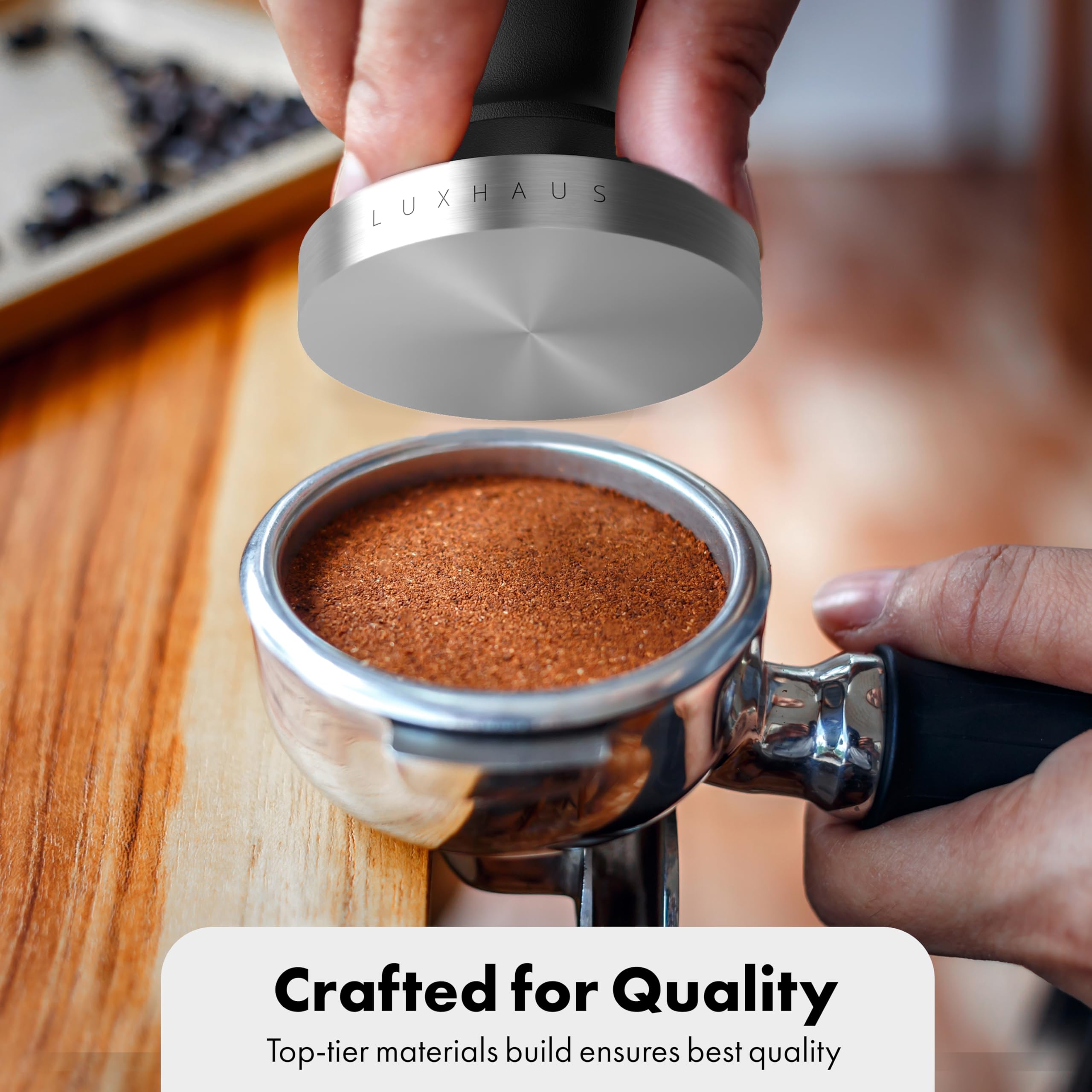 LuxHaus apisonador espresso 53mm caja regalo magnética sorprende como regalo elegante.