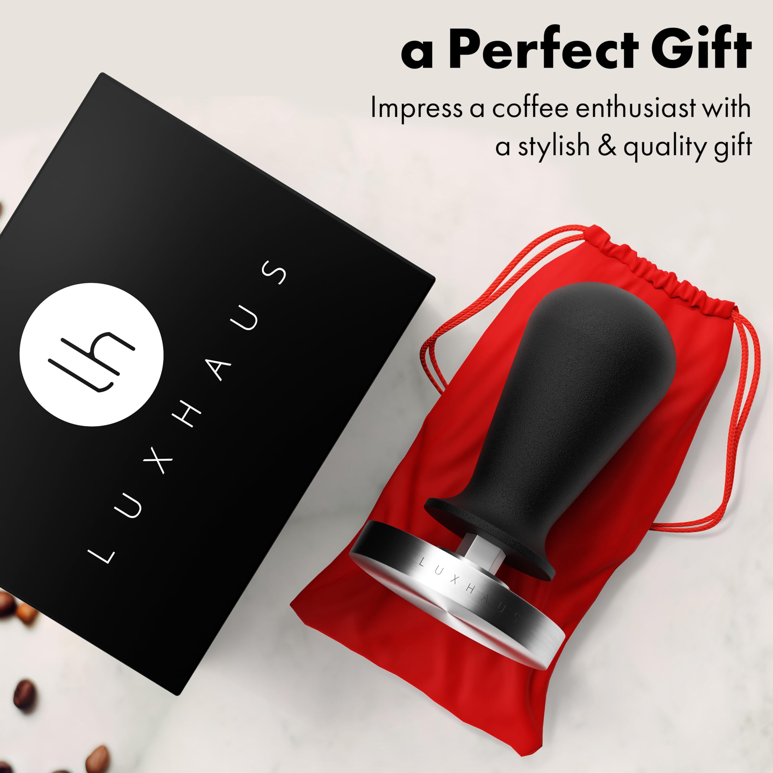 LuxHaus apisonador espresso 53mm diseño ergonómico facilita uso cómodo diario.