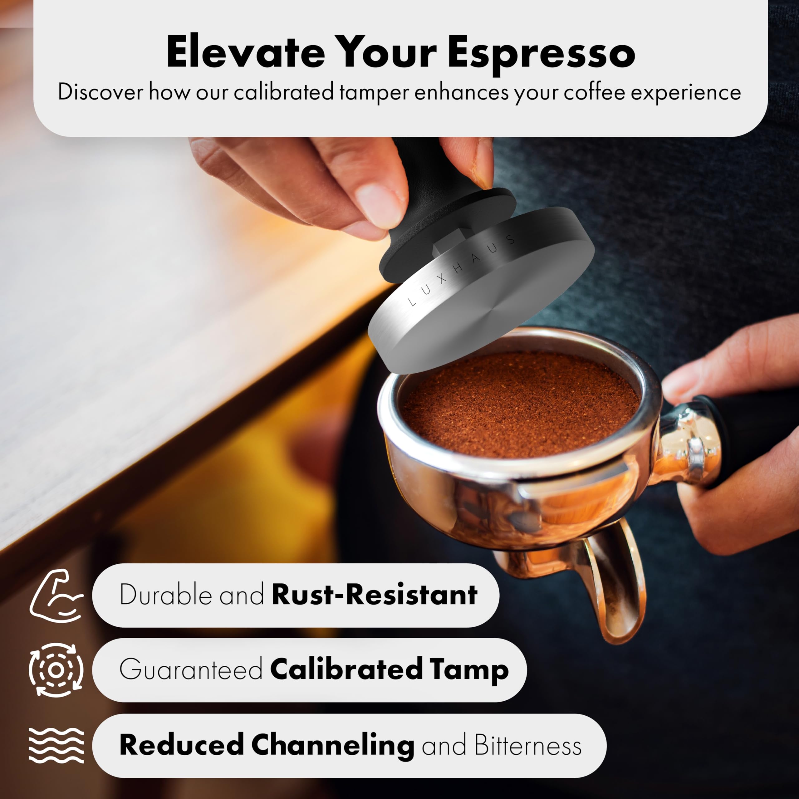 LuxHaus apisonador espresso 53mm para casa crea espresso de calidad en casa.