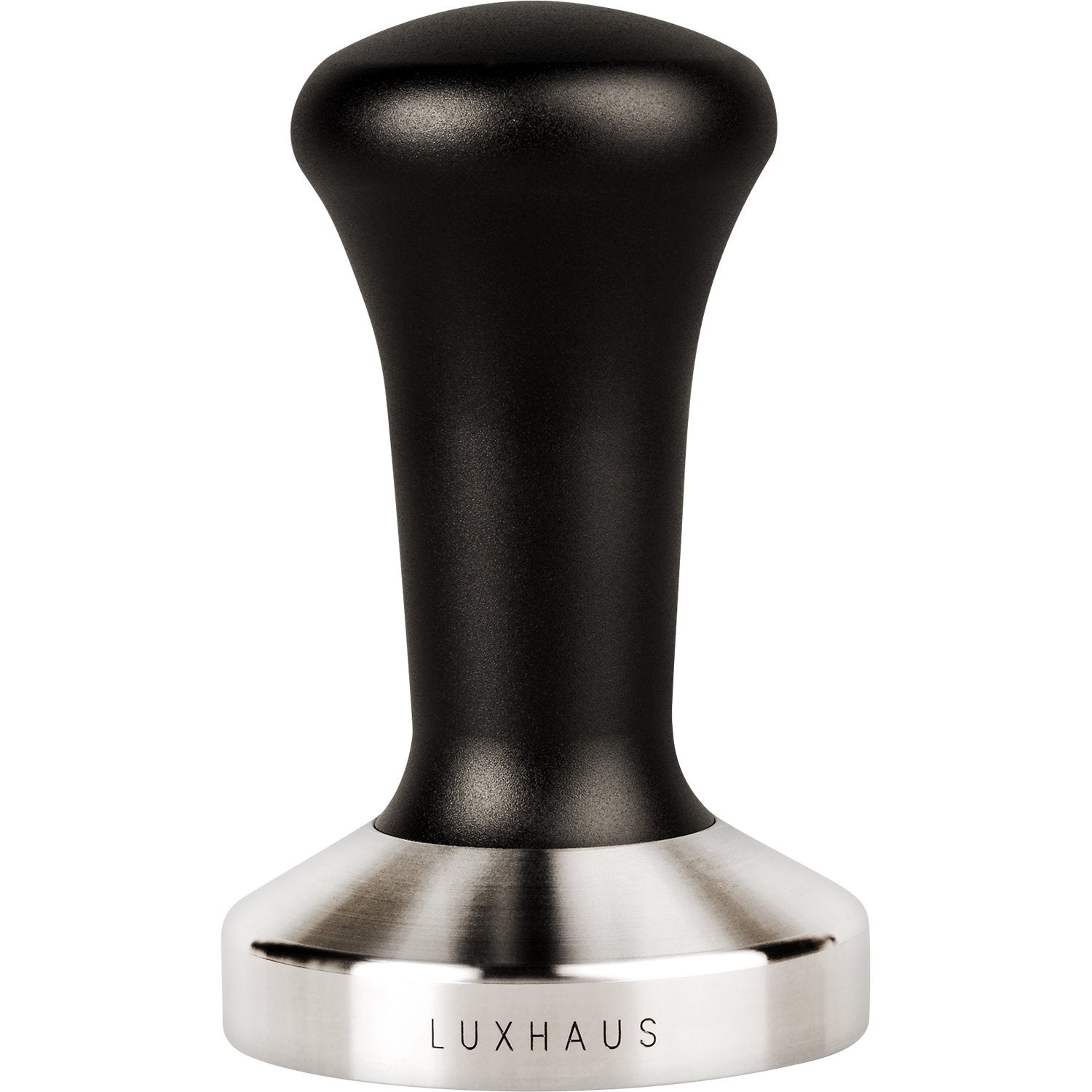 LuxHaus prensa para café expreso 58mm con base plana de acero inoxidable para extracción uniforme.