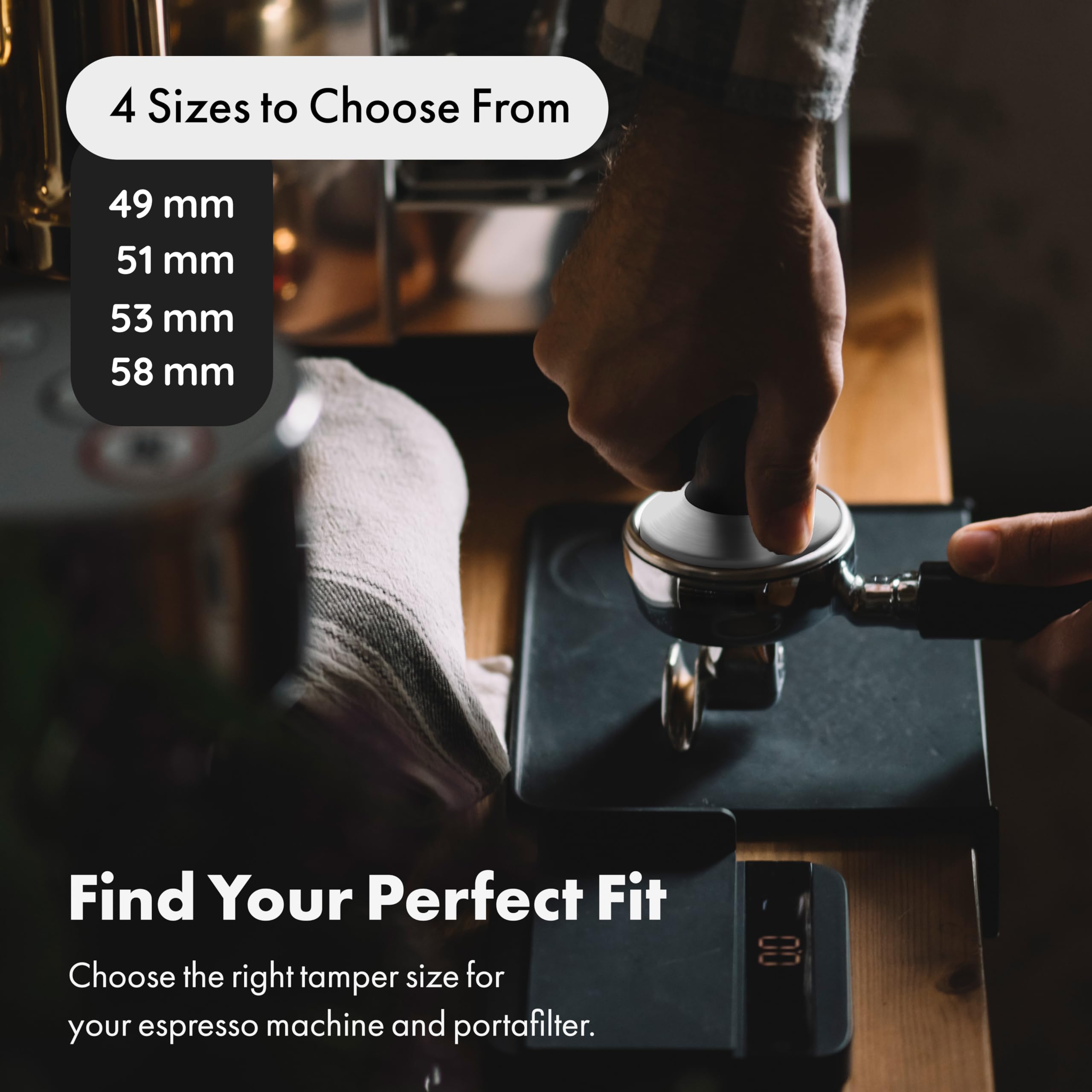 LuxHaus prensa para café expreso 58mm guía de tamaño de filtro para ajuste perfecto.