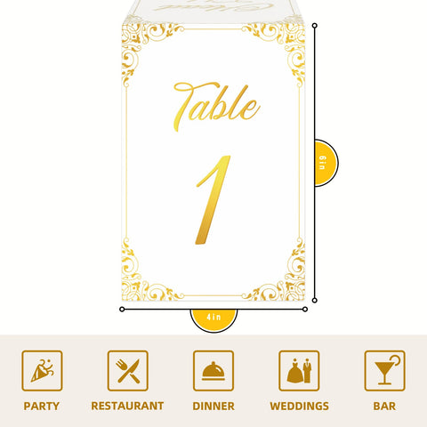 Números de mesa para bodas con encabezado y mesa de regalo.