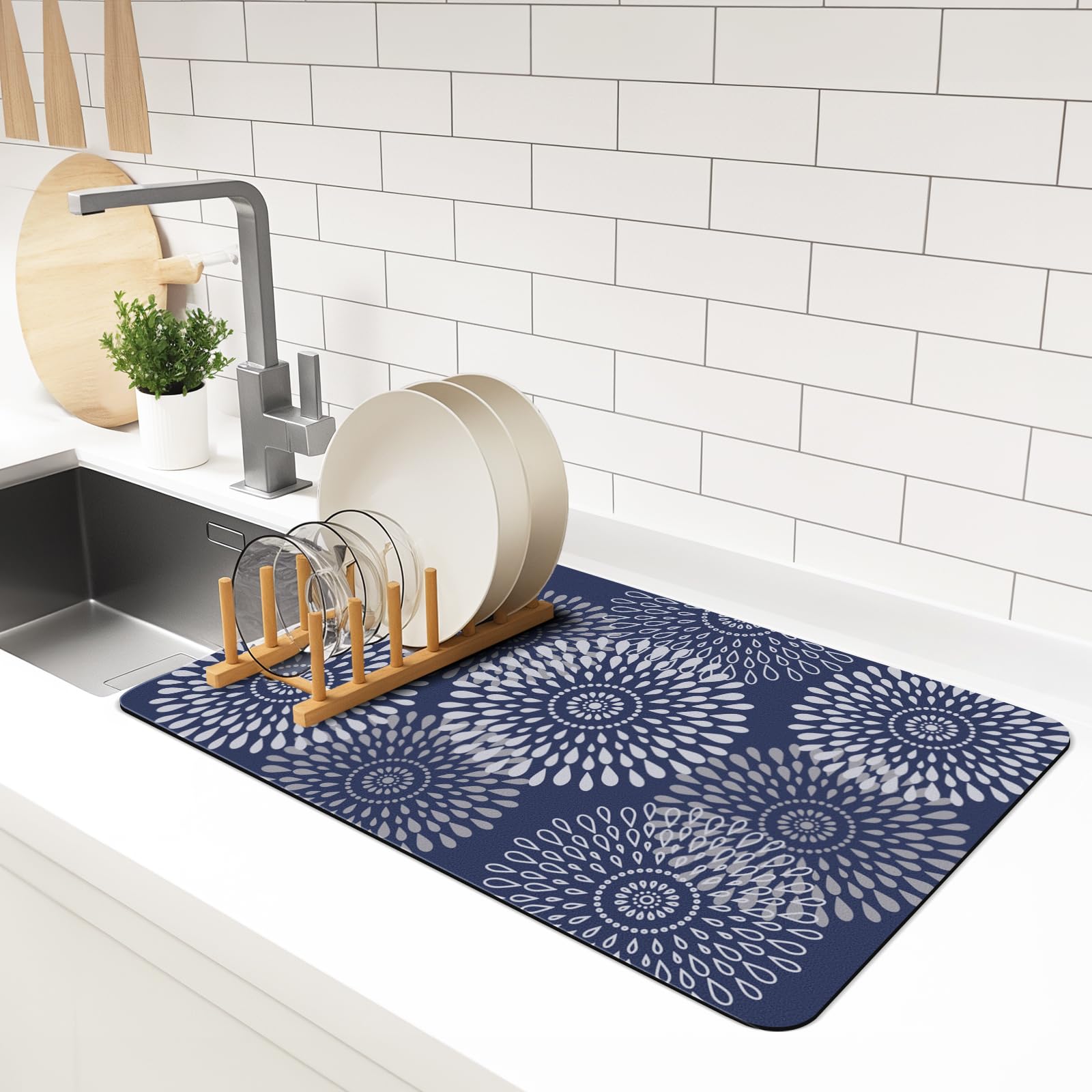 LuxStep alfombrilla secado de platos azul para encimera limpia.