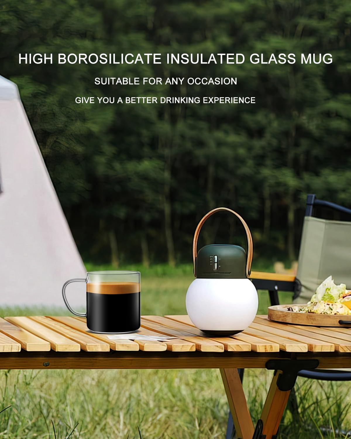Luxu taza cristal asa ergonómica, agarre cómodo para bebidas calientes.
