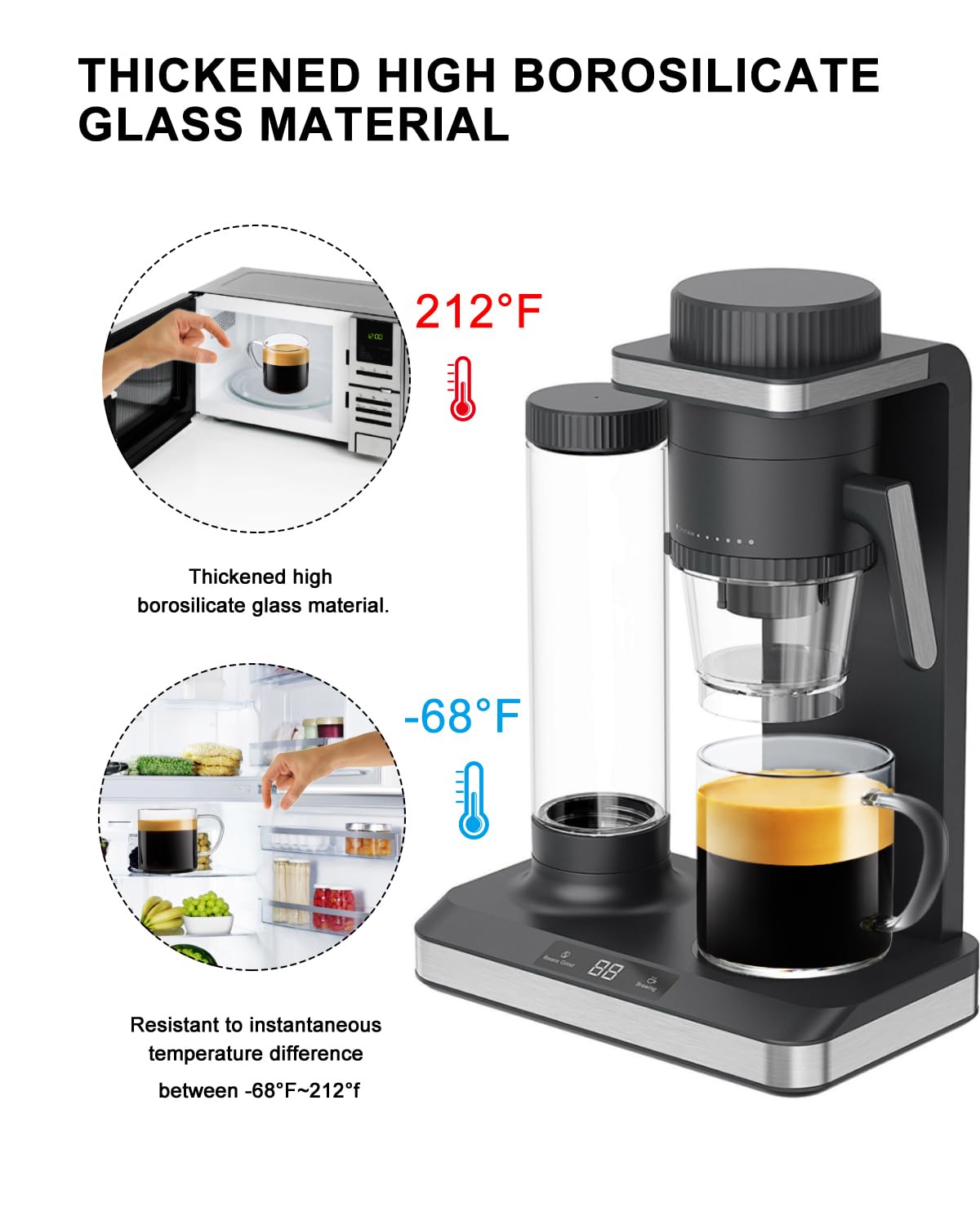 Luxu taza café cristal lateral, diseño limpio y agarre cómodo.