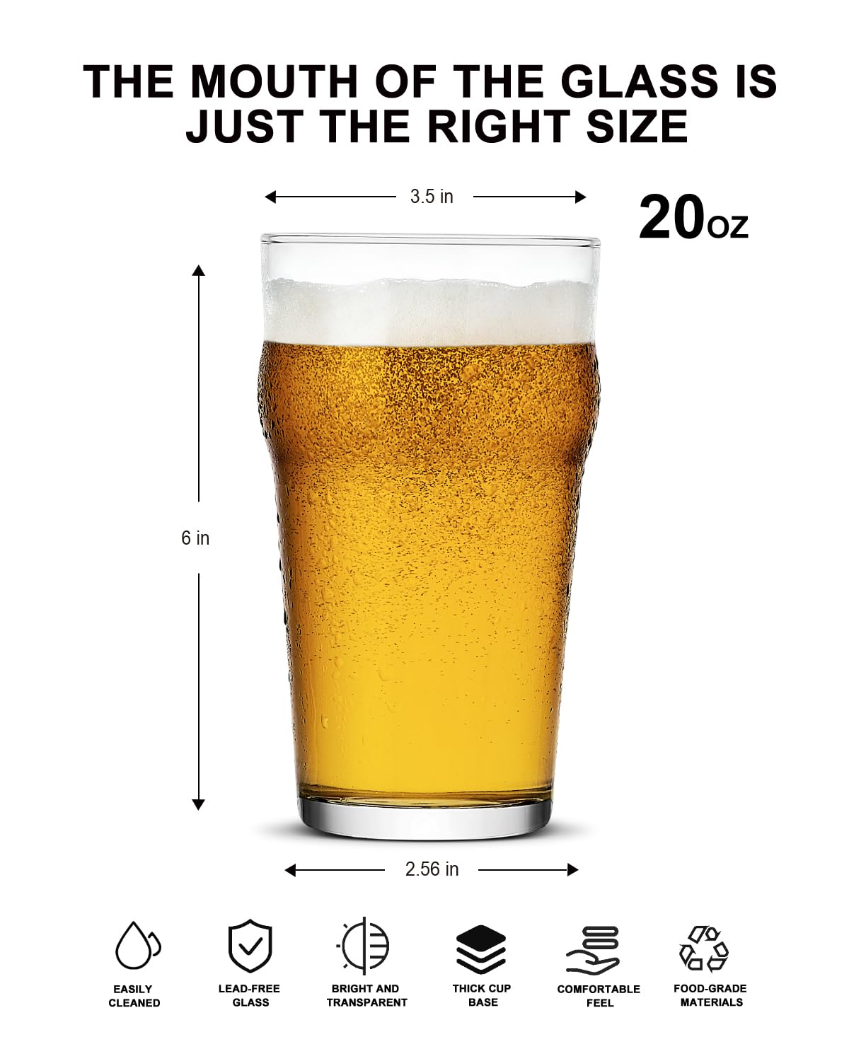 Vaso LUXU de pinta 20oz apilable y duradero para ahorro de espacio.