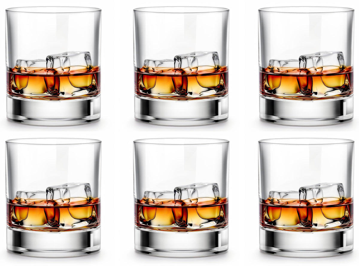Vasos de whisky LUXU premium 11 oz, juego de 6 para disfrutar whisky de malta.