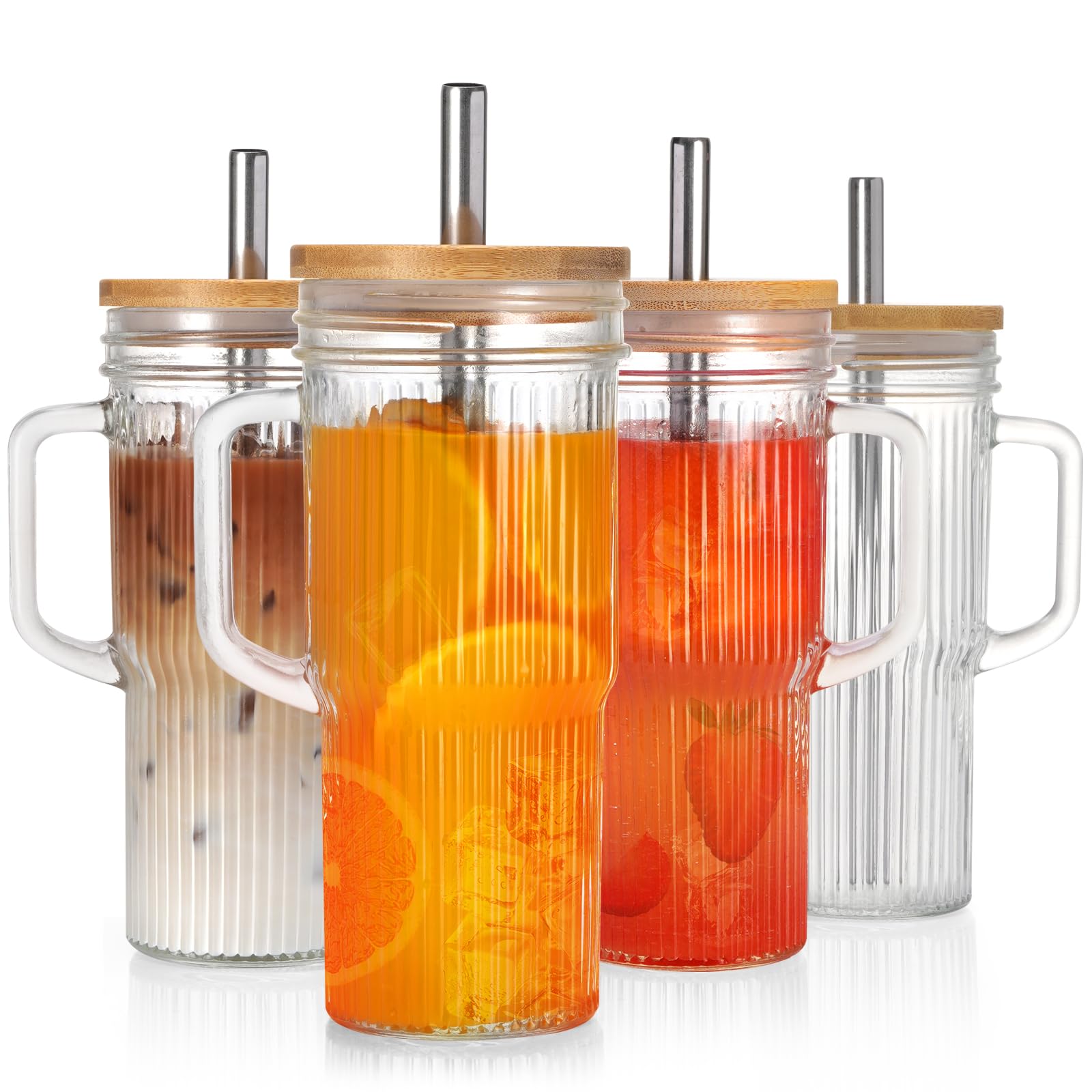 Vaso de cristal Luxulish estriado con asa, cómodo para beber en casa