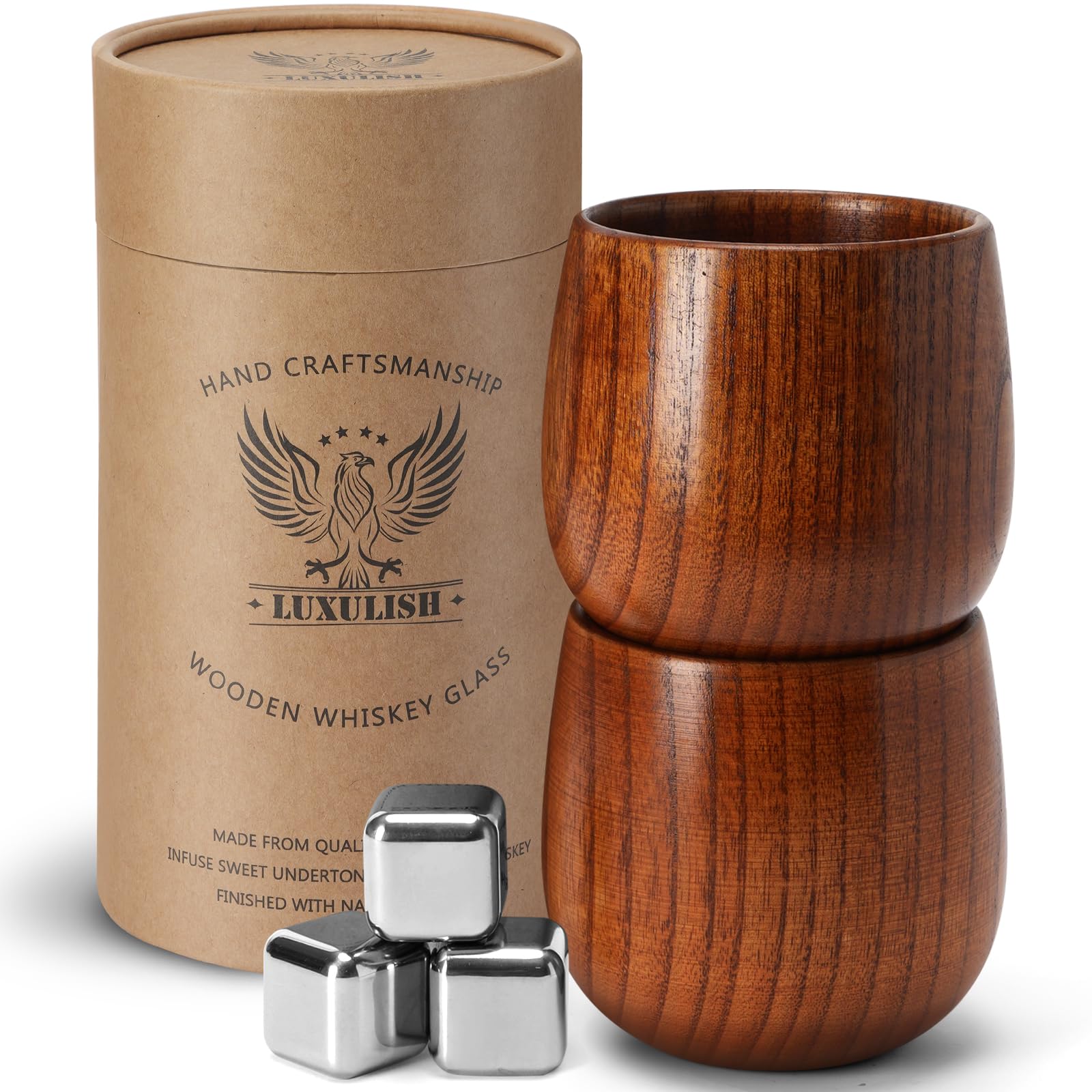 Vaso de whisky LUXULISH de 10 onzas en madera, conserva el sabor original.