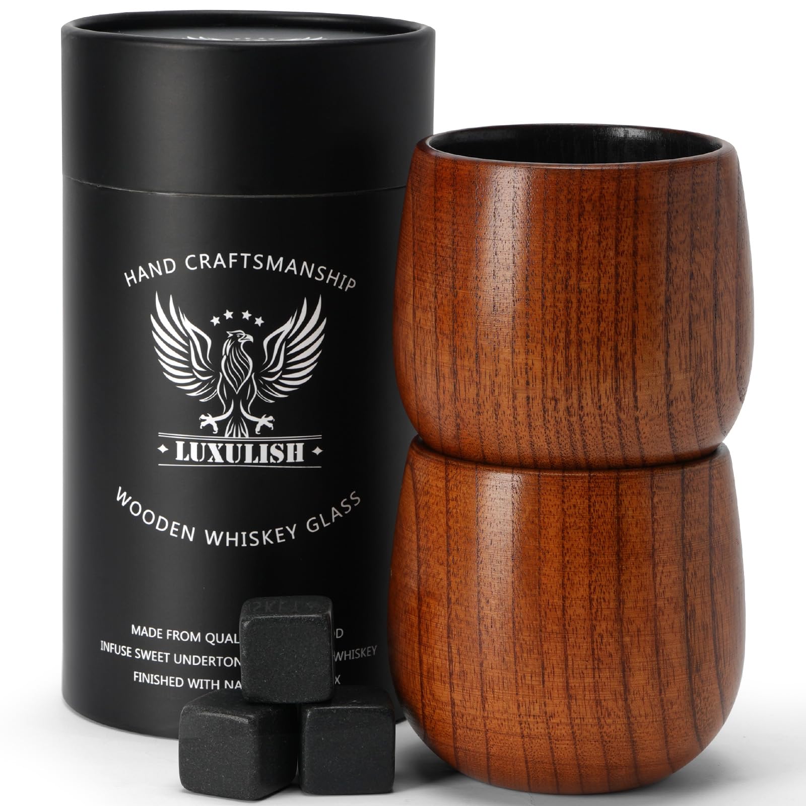 Vaso LUXULISH Whisky de madera carbonizada, 10 onzas, listo para degustar.