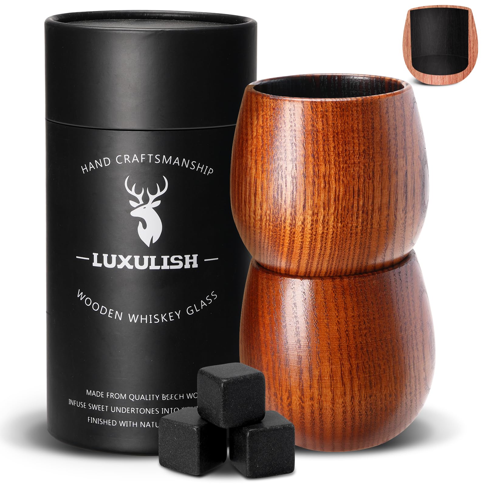 Vaso LUXULISH whisky con interior de madera carbonizada para realzar aromas.