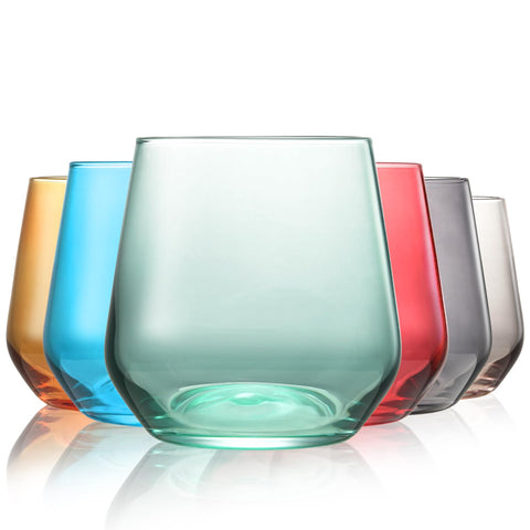 Copa Luxulish de vino sin tallo colorida para fiestas y cenas con estilo.