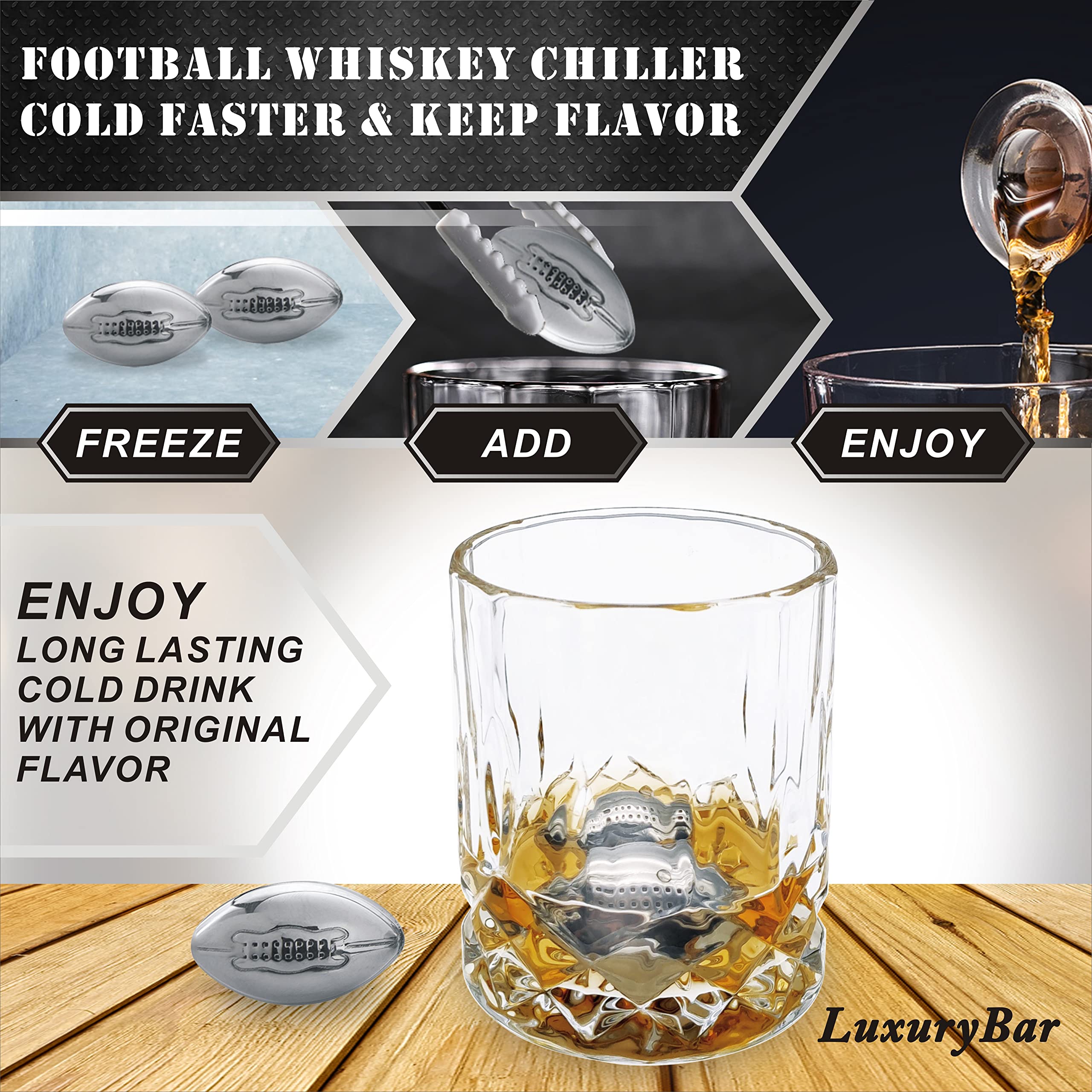 LuxuryBar hielos de acero inoxidable para enfriar sin diluir