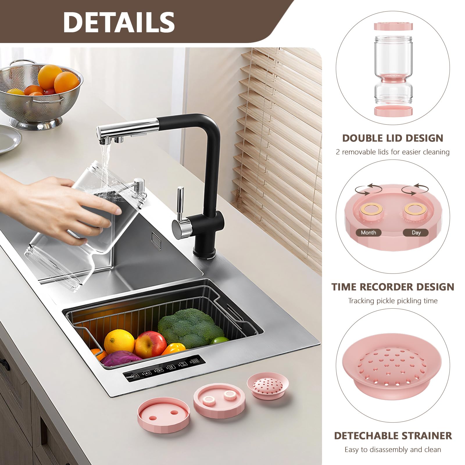 LveSunny diseño de doble aislamiento mantiene pepinillos frescos sin mezclar sabores.