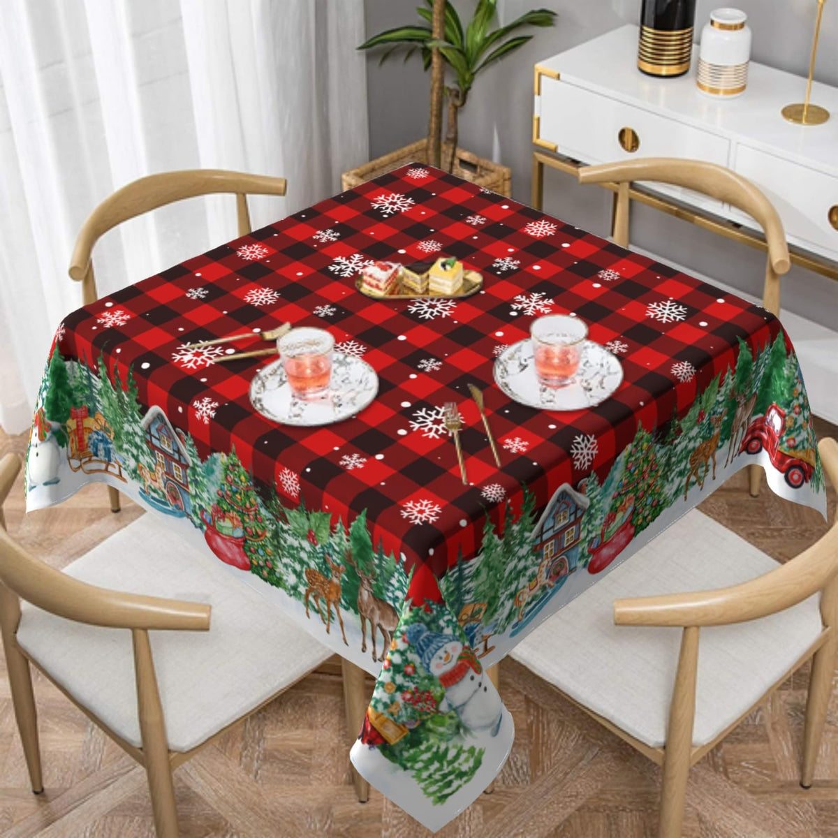 Mantel Lvhompro navidad con muñeco de nieve, ideal para fiestas familiares.
