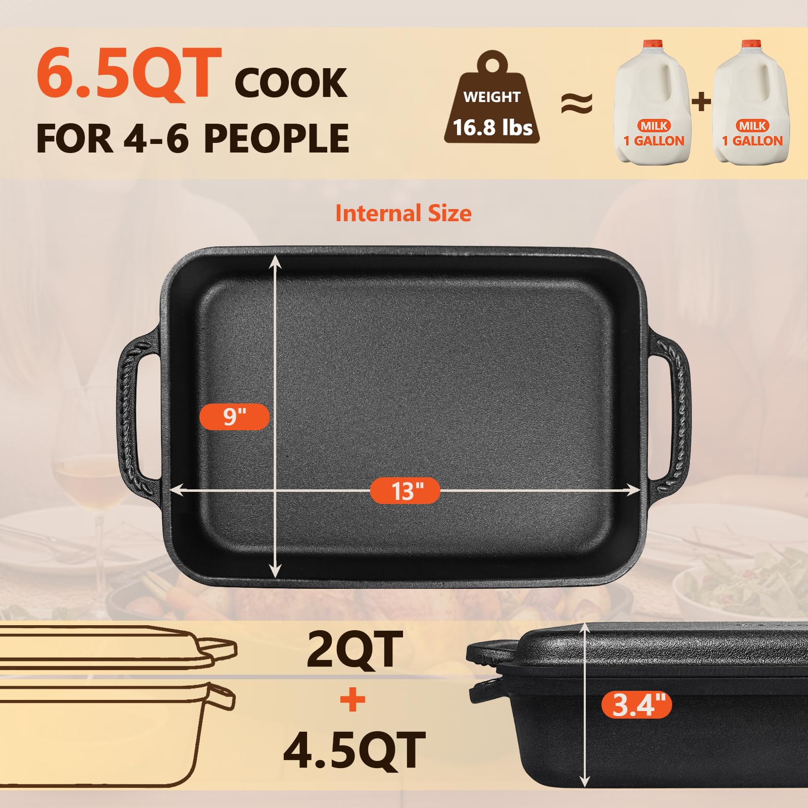 Lvmol Cazuela de hierro con calor uniforme para recetas perfectas