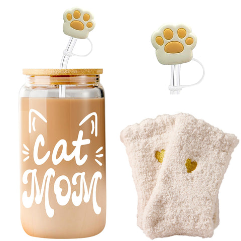 Vaso de café Lvoetgif para mamá gato con tapa y pajilla, ideal para beber sin derrames.