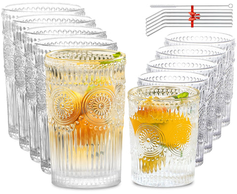 Vasos alto veterano Lvtrupc con relieve floral, ideales para servir cócteles con estilo.
