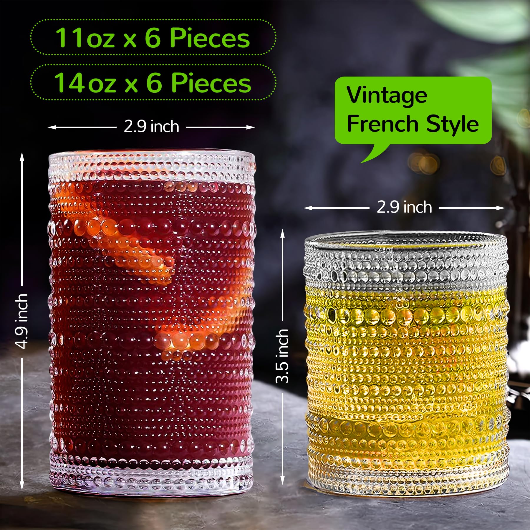 Vaso Lvtrupc Vintage Hobnail de 11oz para bebidas variadas