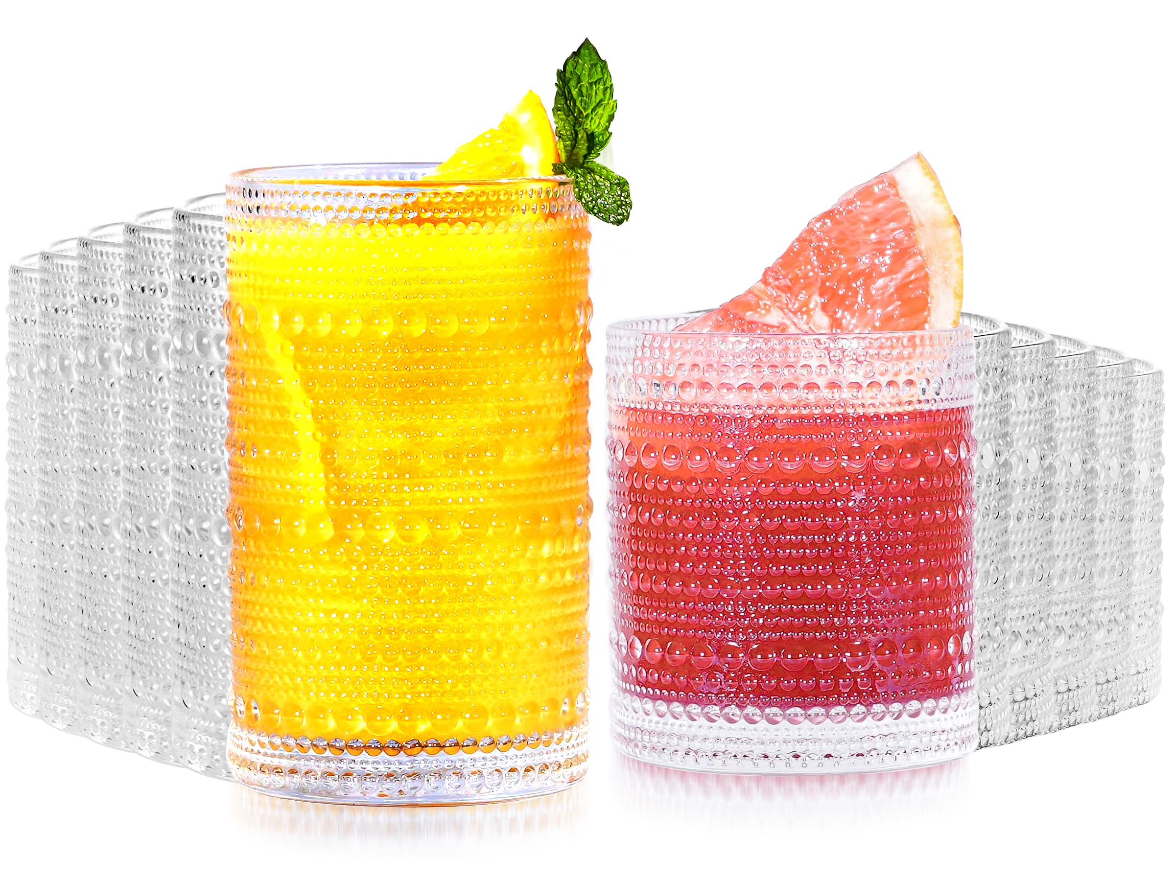 Vaso Lvtrupc Vintage Hobnail de 14oz con base estable, ideal para mesa