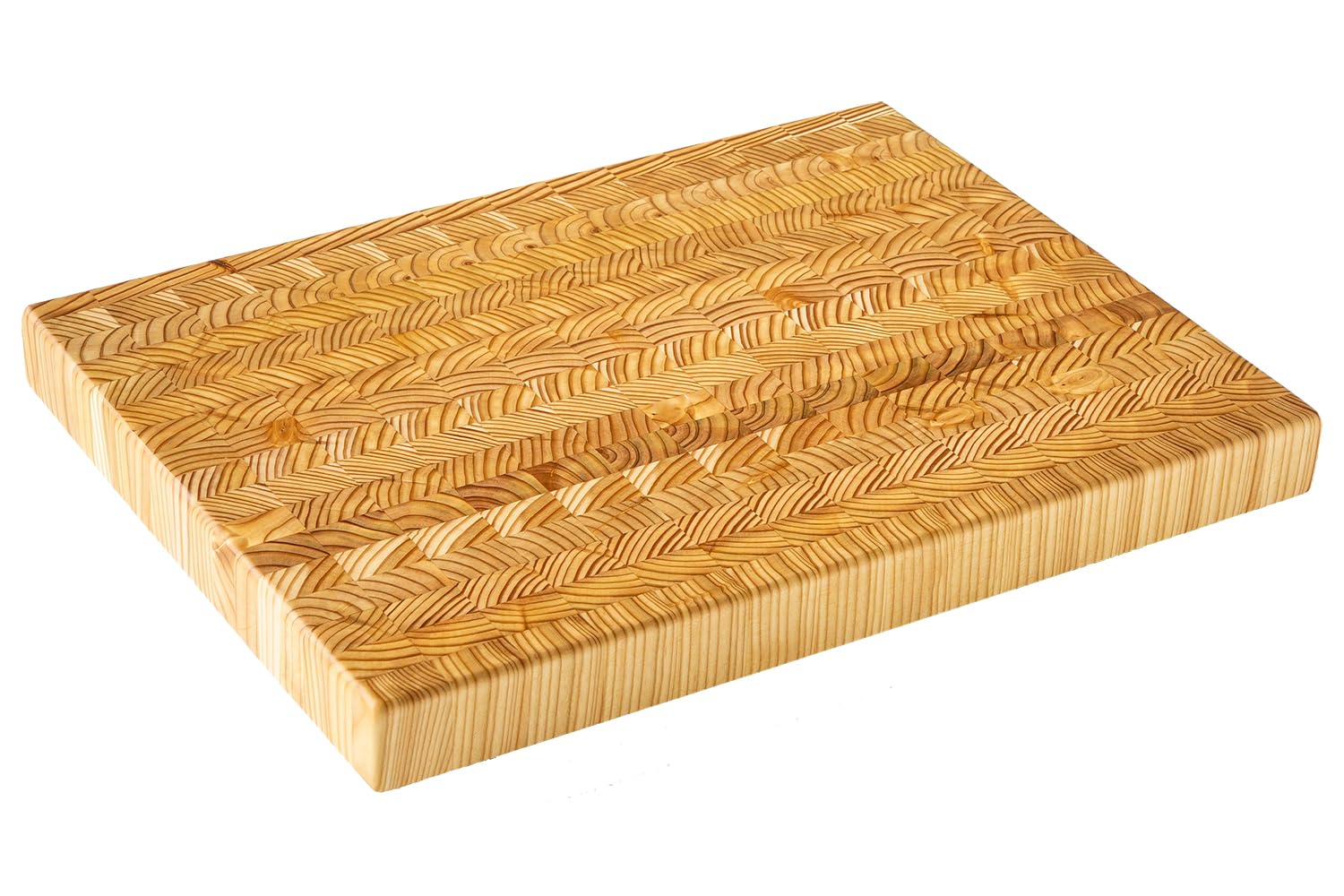 Tabla LW Handmade Larch grano final, vista superior para cortes amplios y precisos.