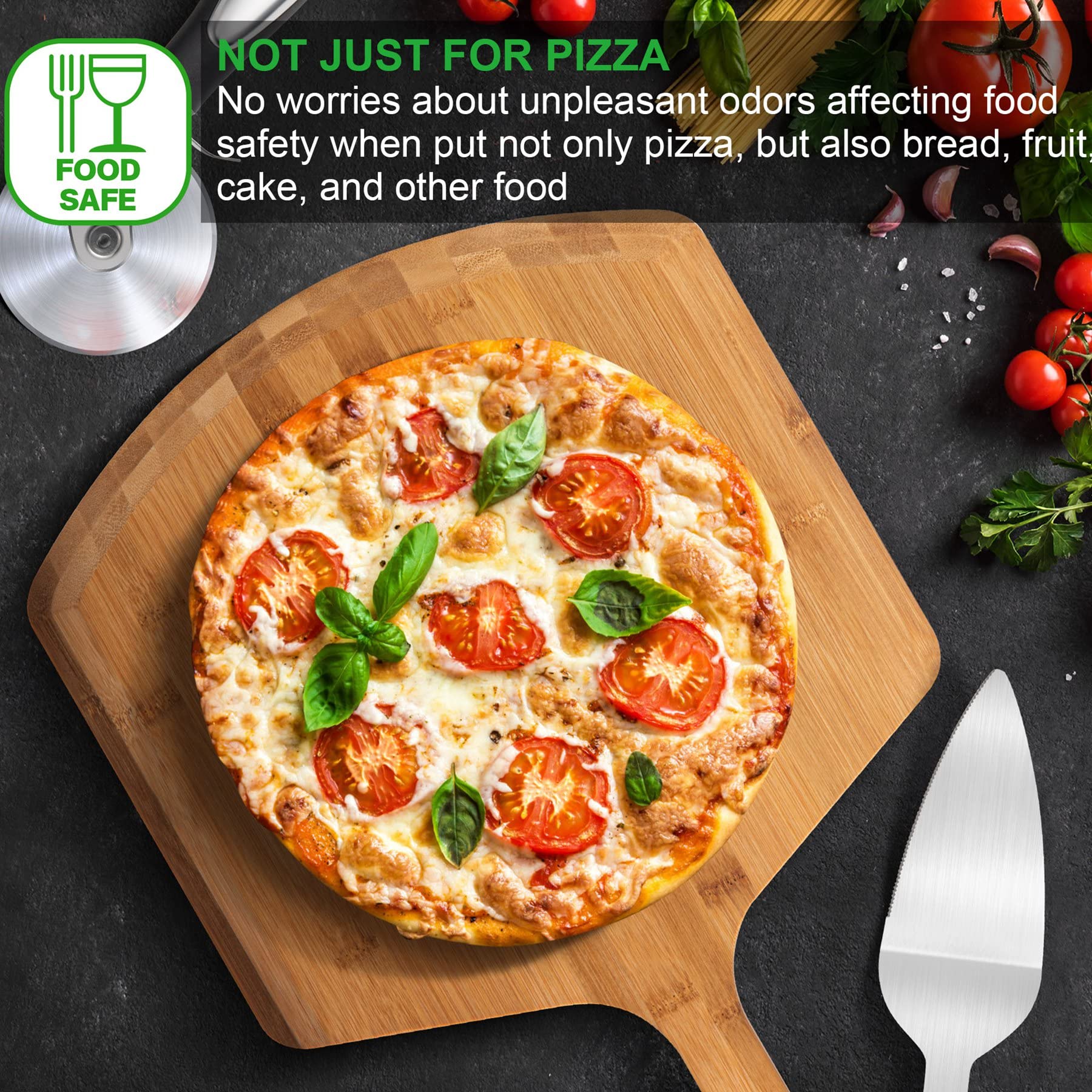 LX LERMX mango ergonómico facilita transferir pizzas con comodidad.