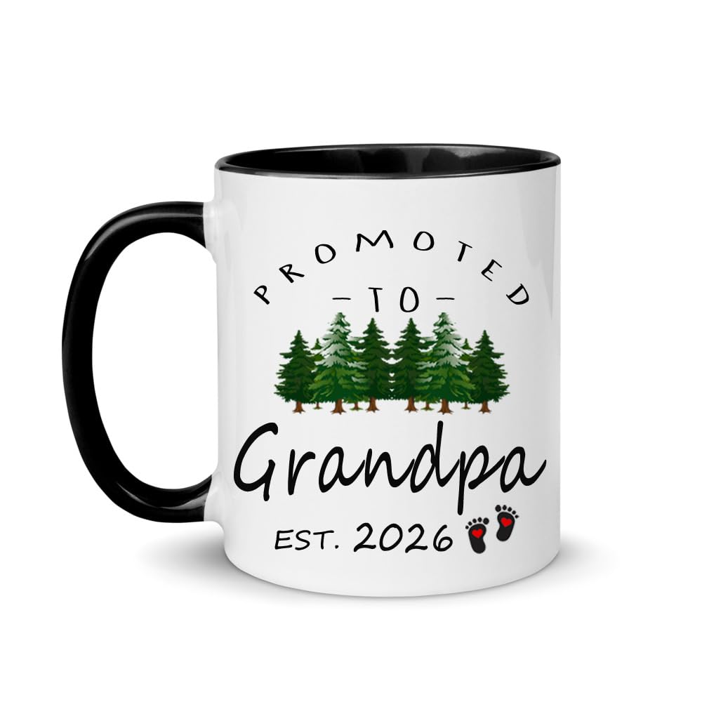 LXQM Taza Promovido a Abuelo 2026, diseño frontal vibrante para anuncio del embarazo.