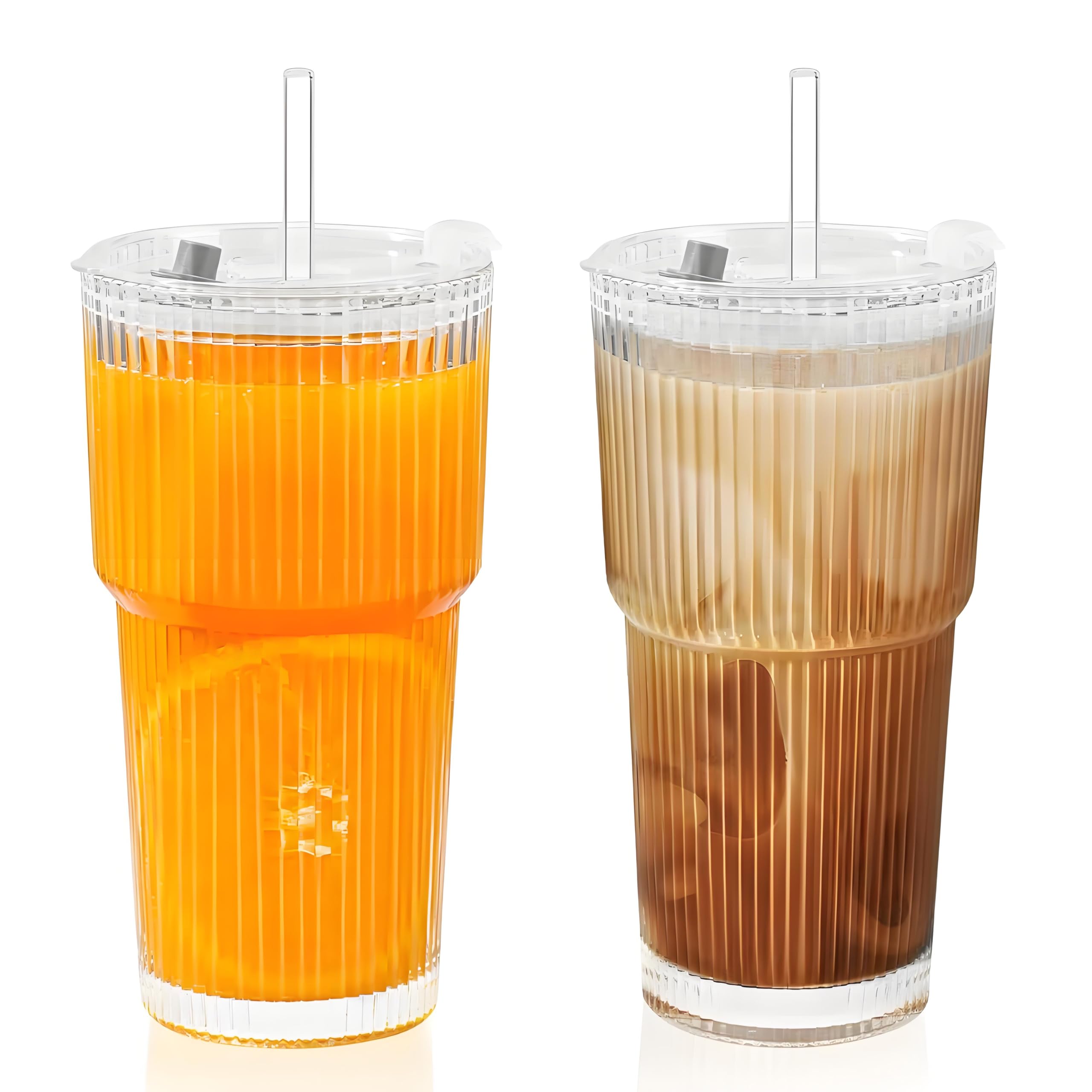Vaso LYBHWBF de cristal 20oz con tapas y pajitas para bebidas variadas