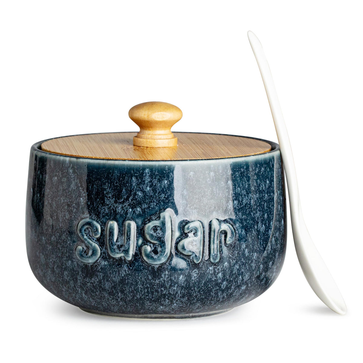 Lyeboho azucarera con tapa de madera, fácil de almacenar y evitar derrames.